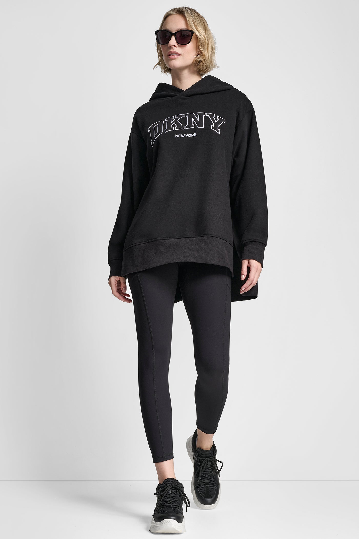 Black 3D VARSITY LOGO OVERSIZED TUNIC HOODIE, BACK VIEW | Products