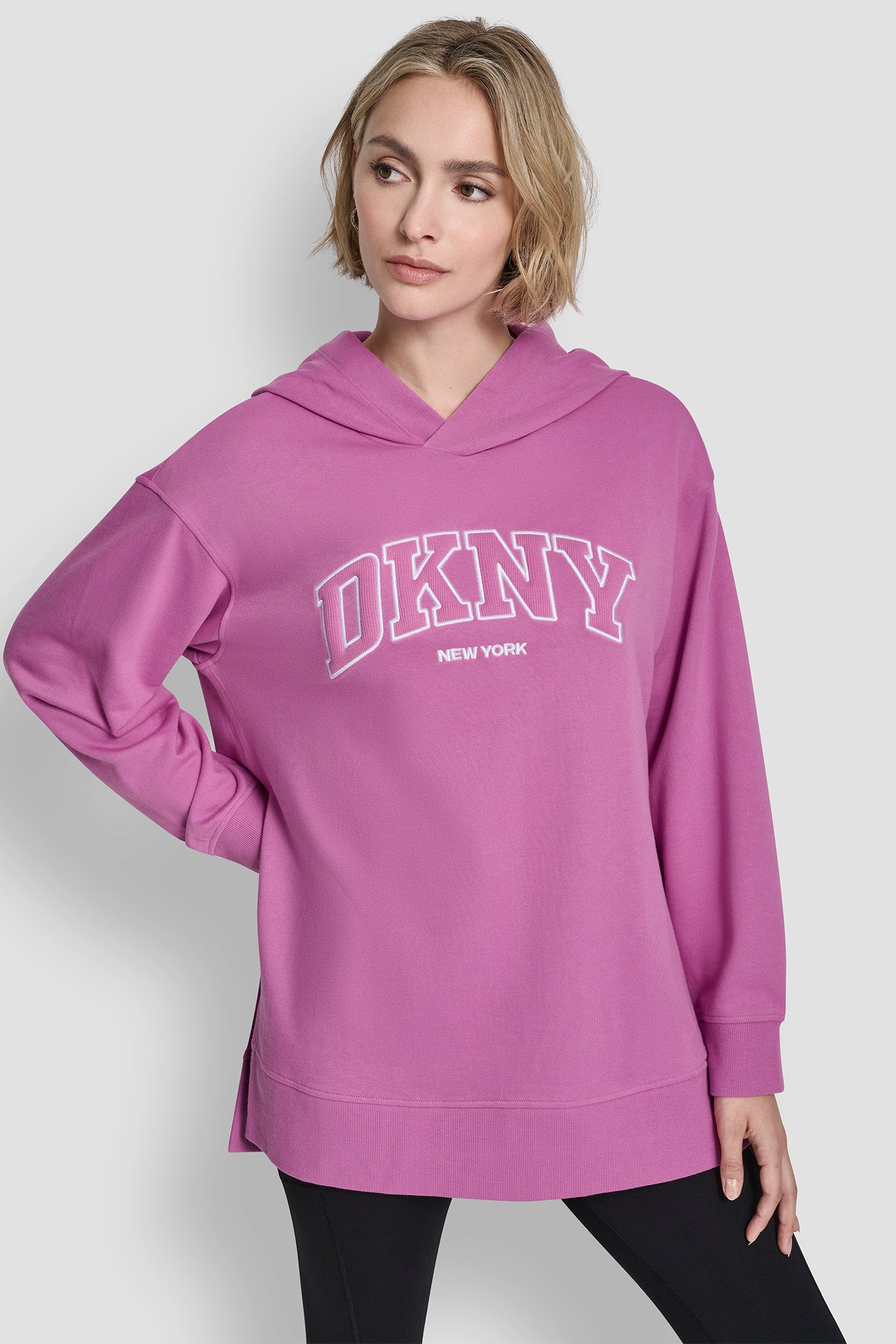 Pink 3D VARSITY LOGO OVERSIZED TUNIC HOODIE, FRONT VIEW | Products