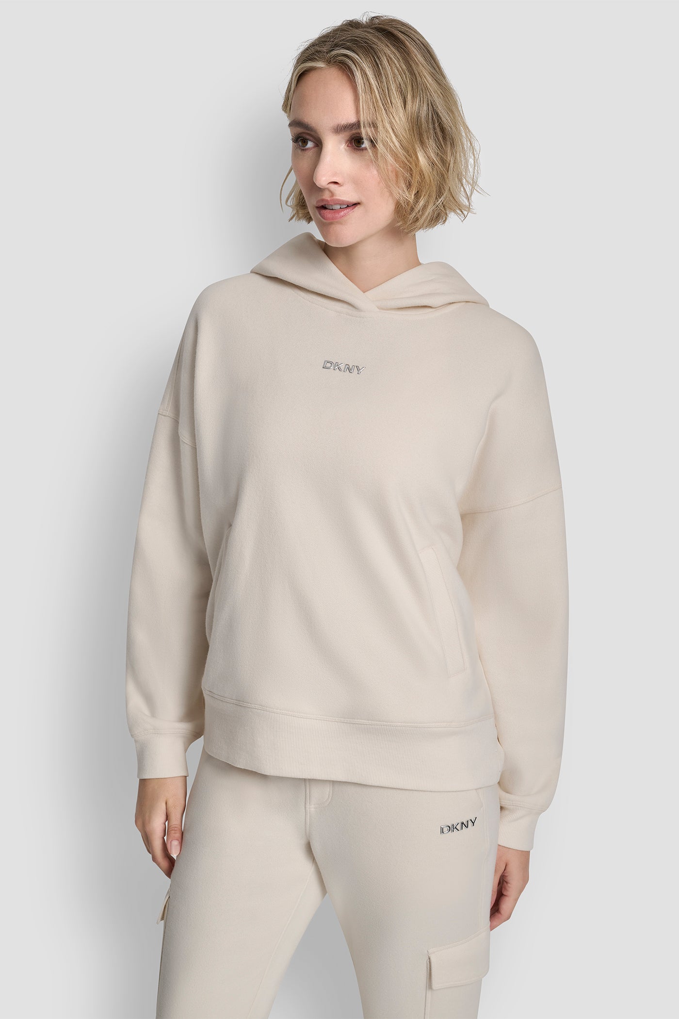 Metallic Bubble Logo Fleece Drop Shoulder Hoodie | Sweatshirt | DKNY