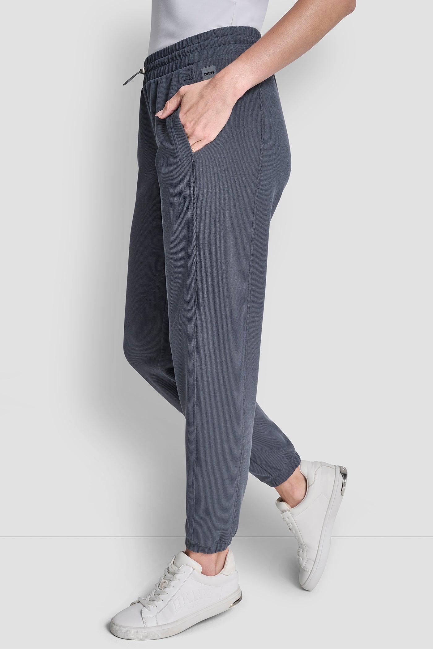 Grey HIGH LINE RIB MID RISE JOGGER, VIEW 1 | Sport Essentials