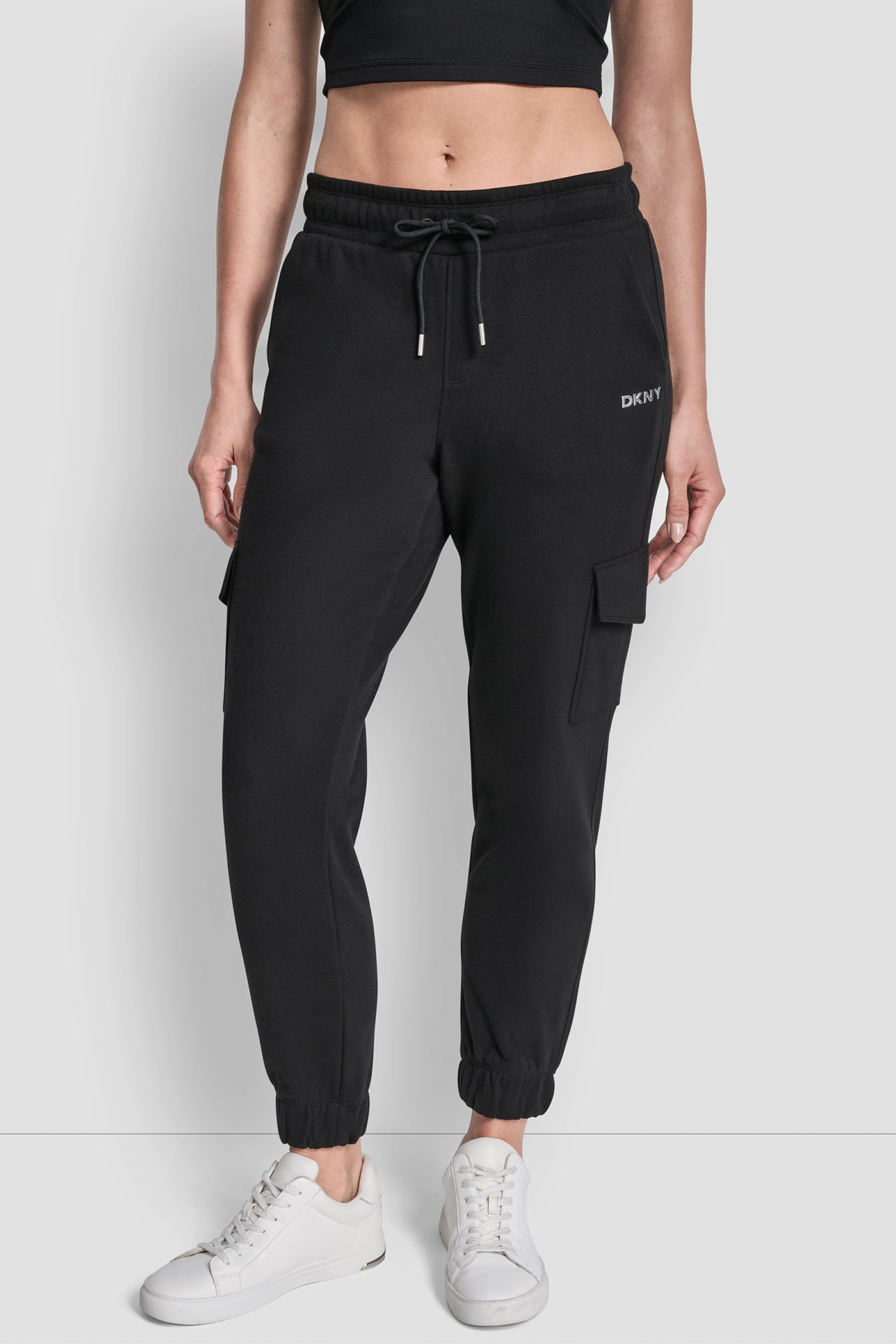 Black METALLIC BUBBLE LOGO SLIM FIT FLEECE CARGO JOGGER, VIEW 2 | Clothing