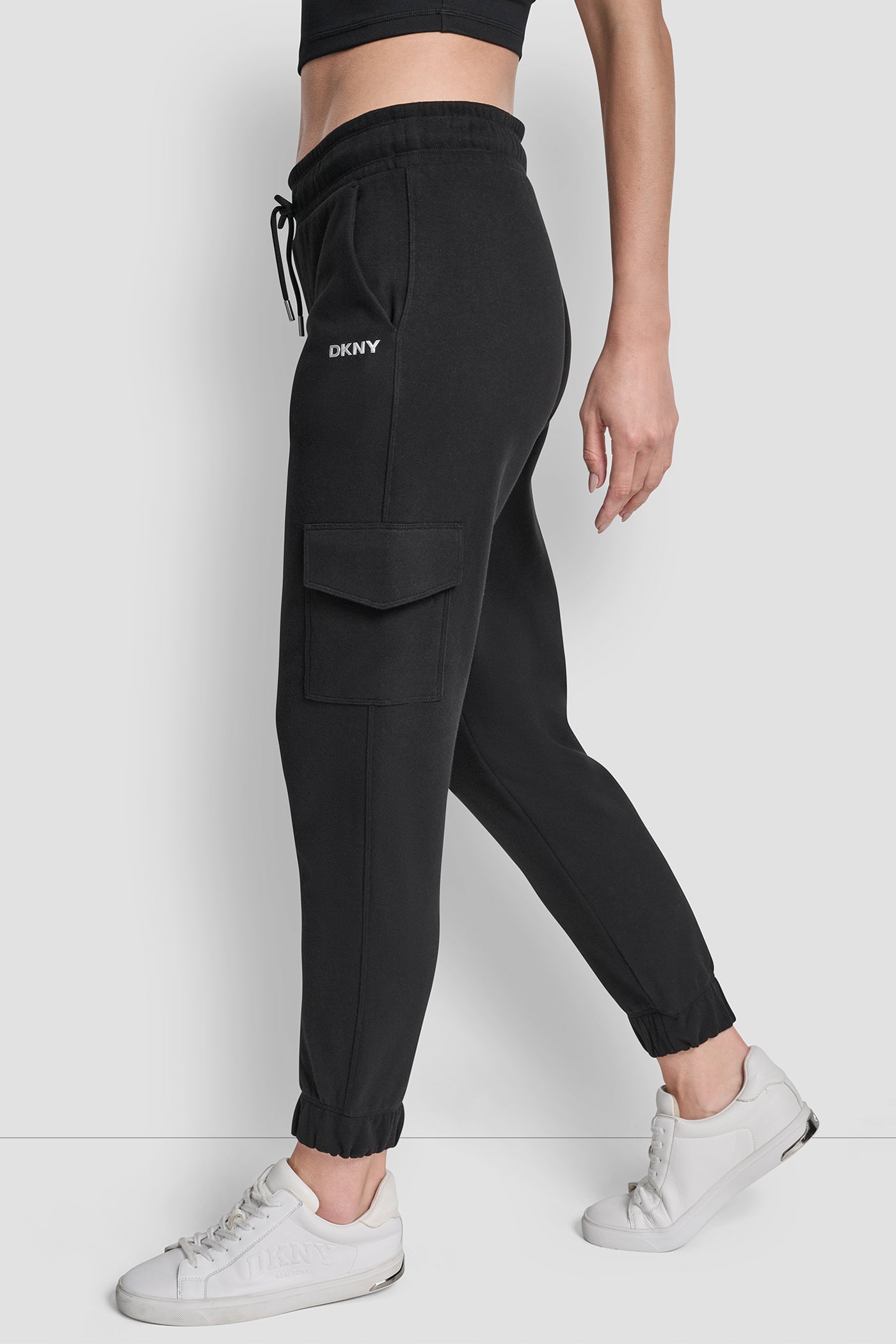 Black METALLIC BUBBLE LOGO SLIM FIT FLEECE CARGO JOGGER, VIEW 1 | Clothing