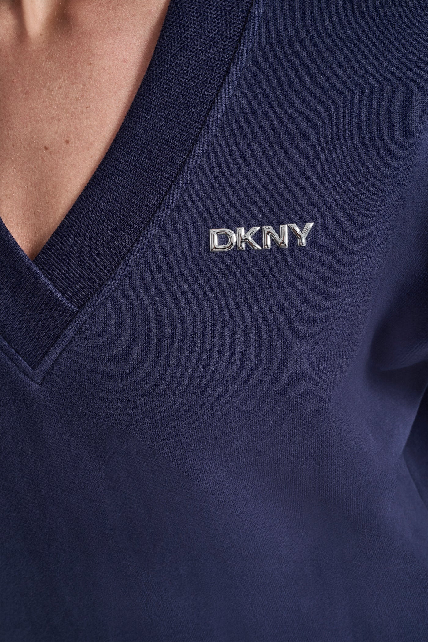 ♥DK♥ Metallic Bubble Logo V Neck Pullover | Sweatshirt | DKNY