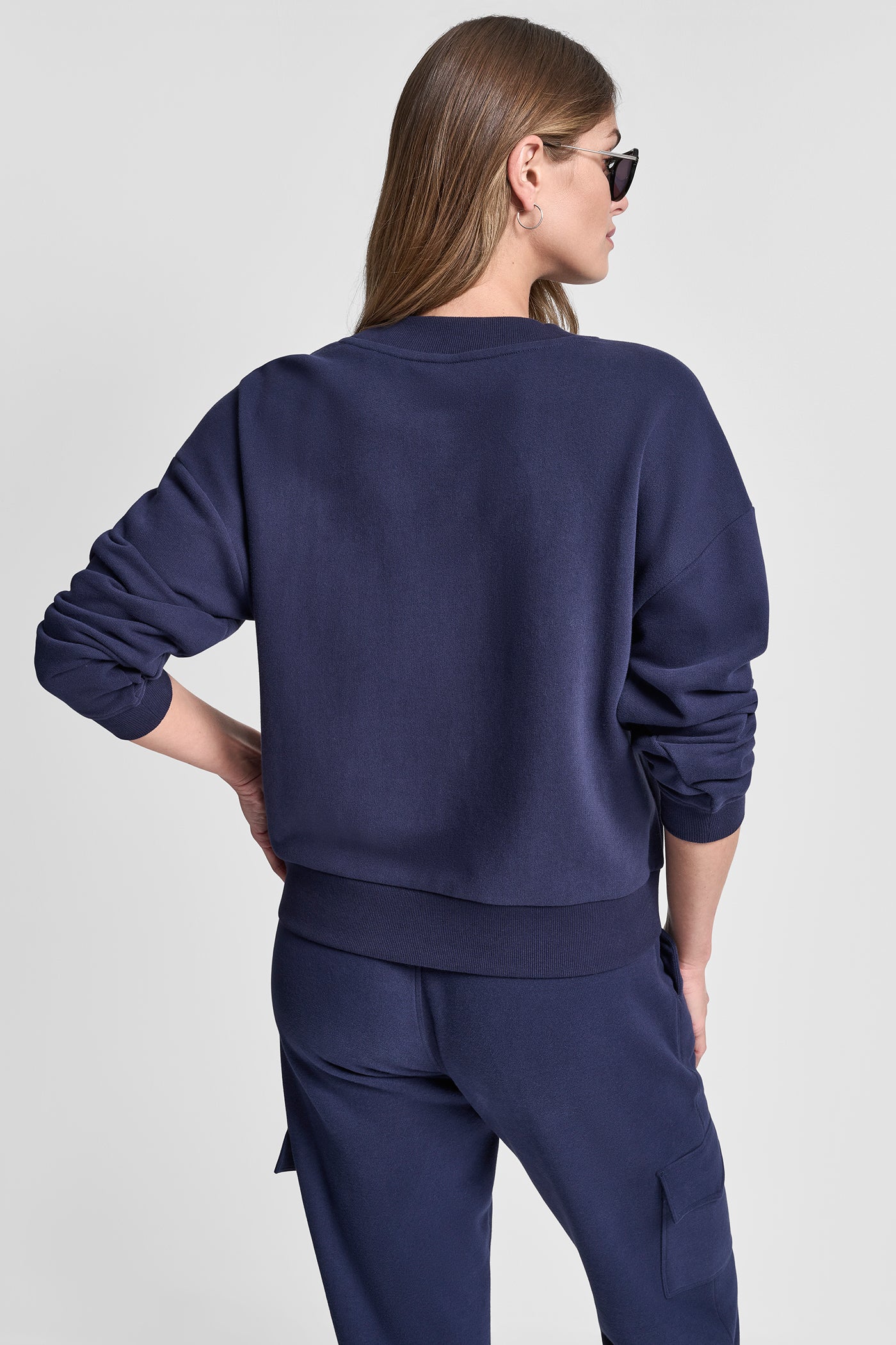 Peacoat METALLIC BUBBLE LOGO V-NECK PULLOVER, VIEW 2 | SELECT STYLES