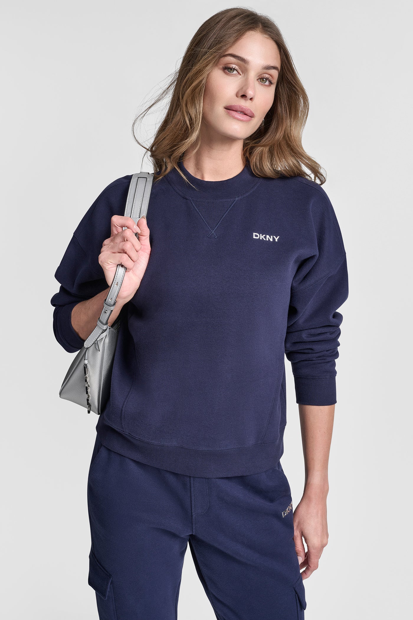 Peacoat METALLIC BUBBLE LOGO FLEECE PULLOVER, FRONT VIEW | Sport Essentials