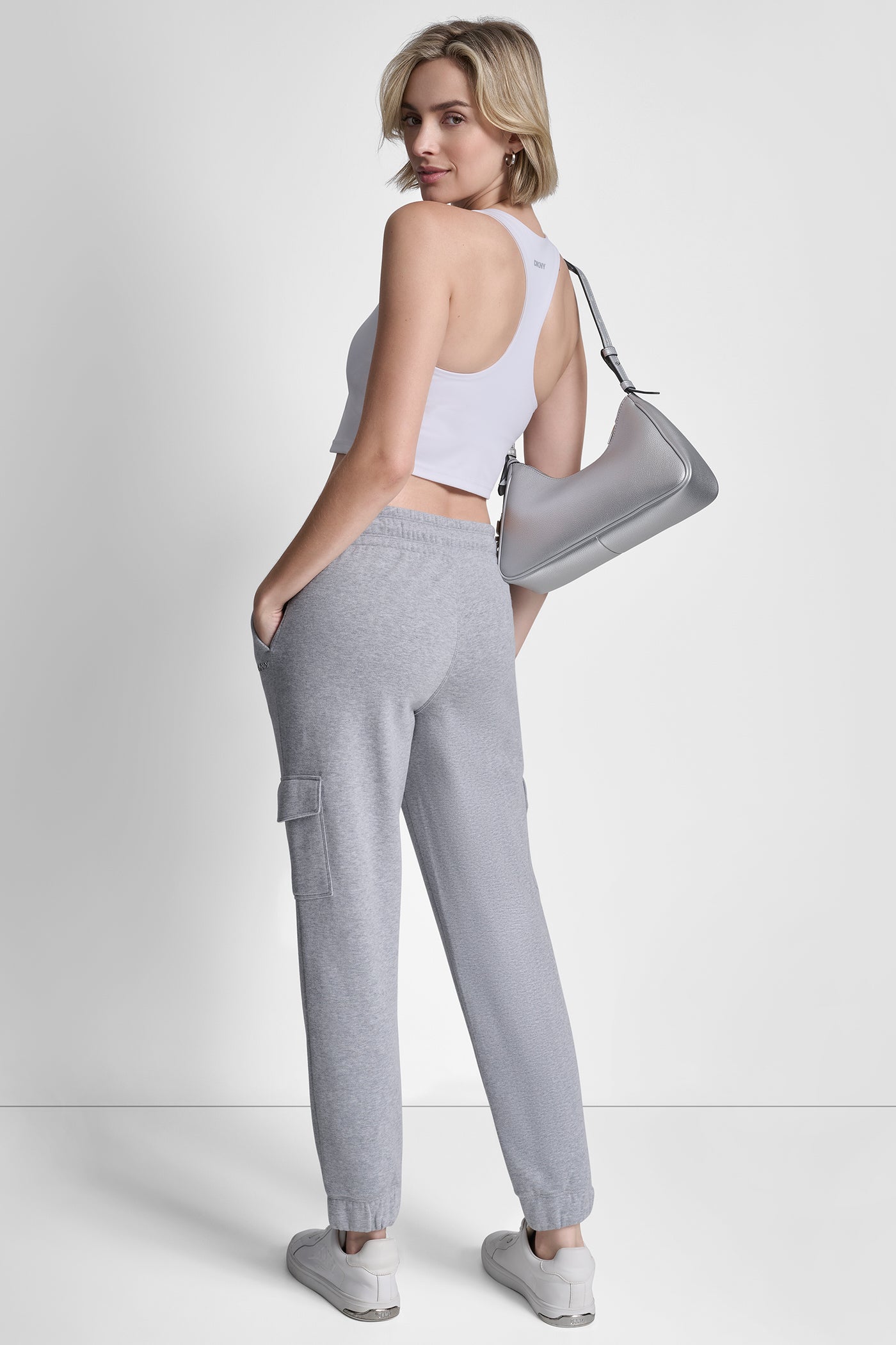 Grey METALLIC BUBBLE LOGO SLIM FIT FLEECE CARGO JOGGER, VIEW 2 | Gifts Under $50