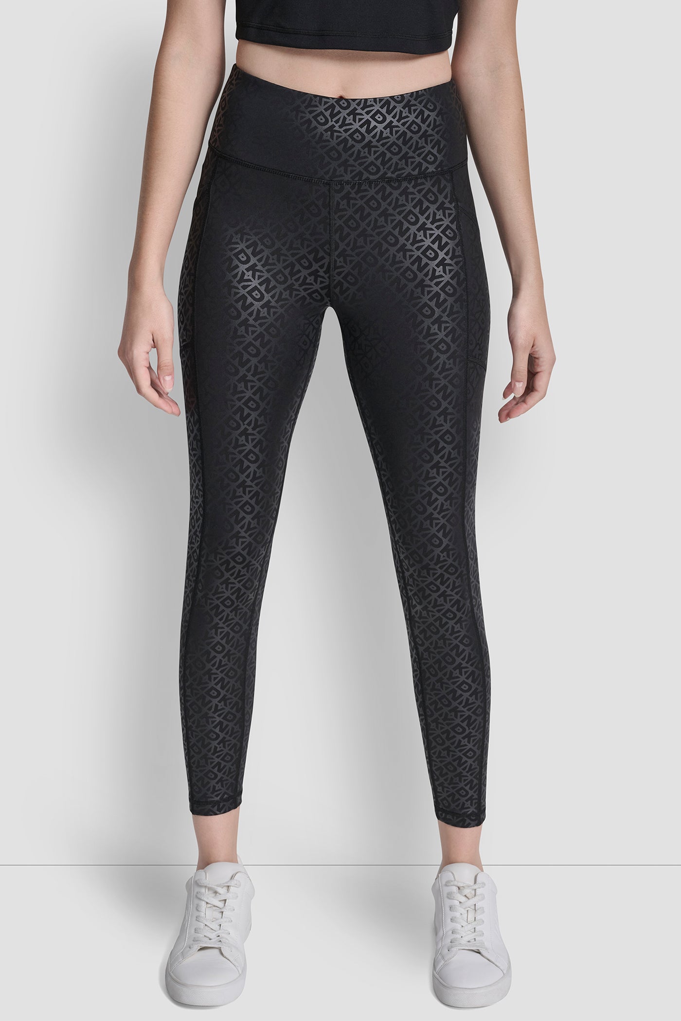 Black HIGH WAIST 7/8 PRINTED LEGGING WITH POCKETS, FRONT VIEW | Leggings