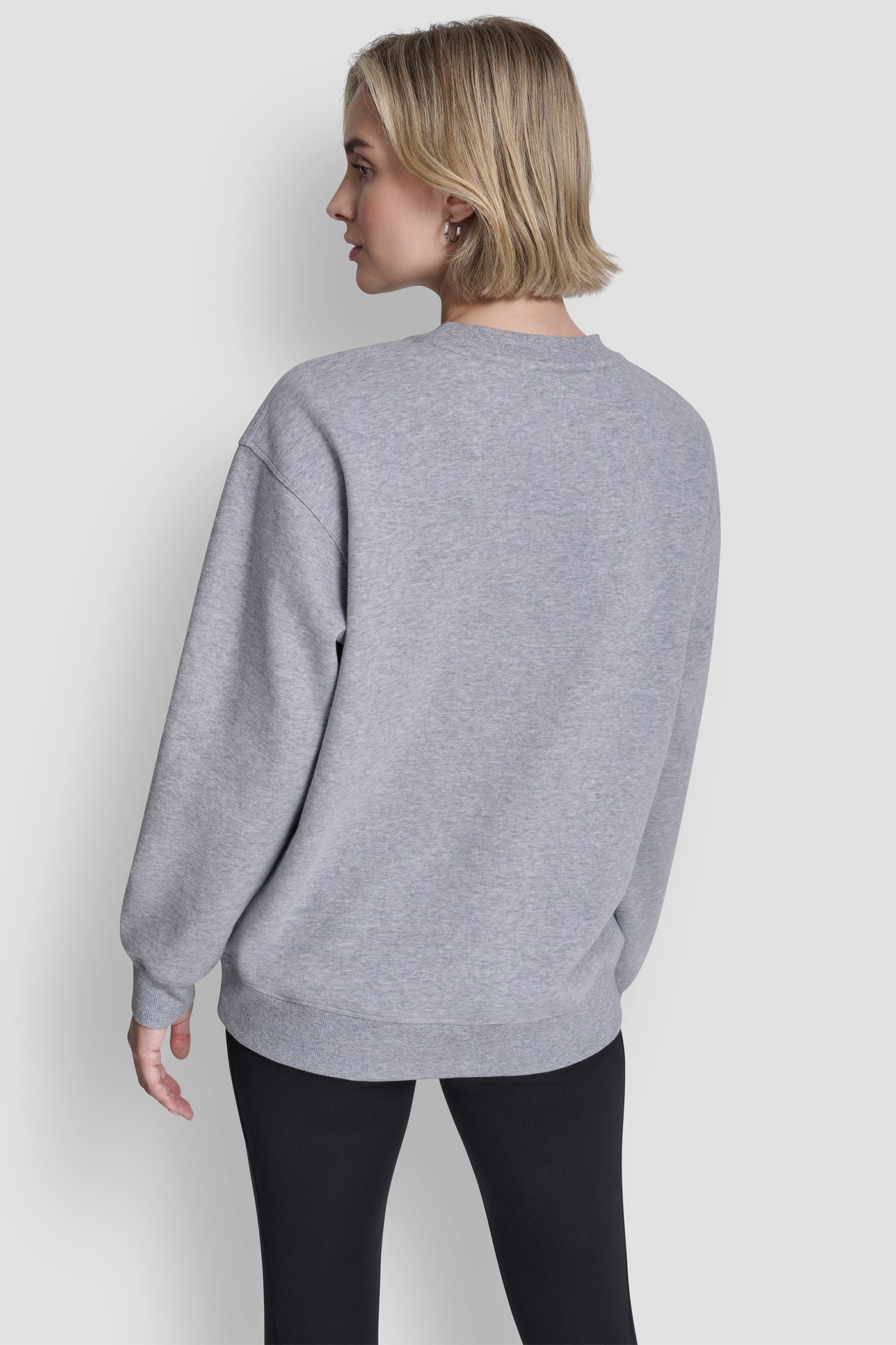 Pearl Grey Heather OMBRE RHINESTONE LOGO CREW NECK PULLOVER, BACK VIEW | SALE