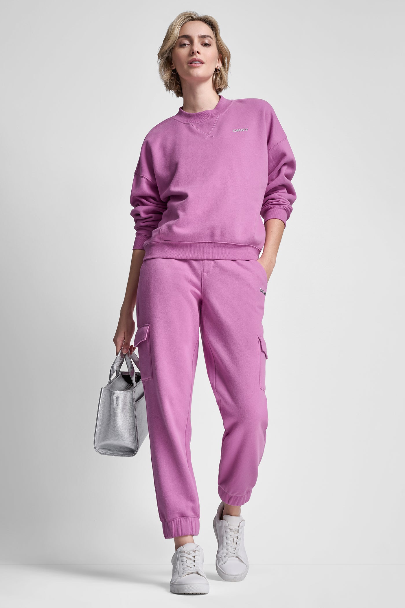 Pink METALLIC BUBBLE LOGO FLEECE PULLOVER, VIEW 1 | SALE