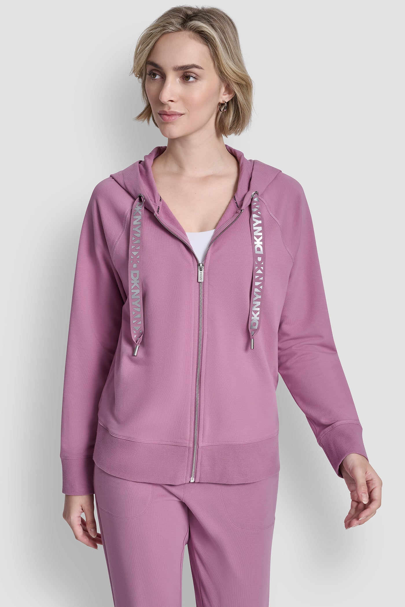 Pink TWO TONE LOGO DRAWCORD ZIP HOODIE, VIEW 1 | Gifts Under $50