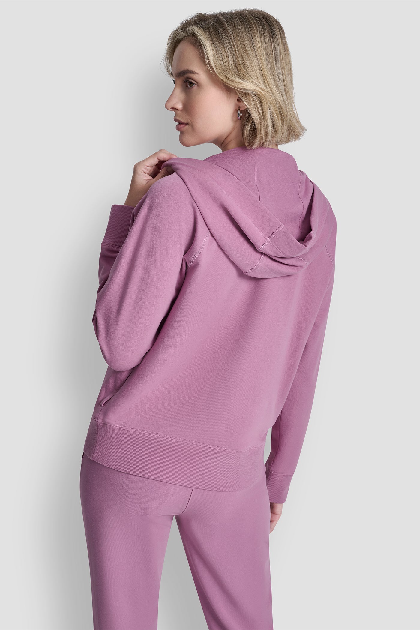 Pink TWO TONE LOGO DRAWCORD ZIP HOODIE, VIEW 2 | Gifts Under $50