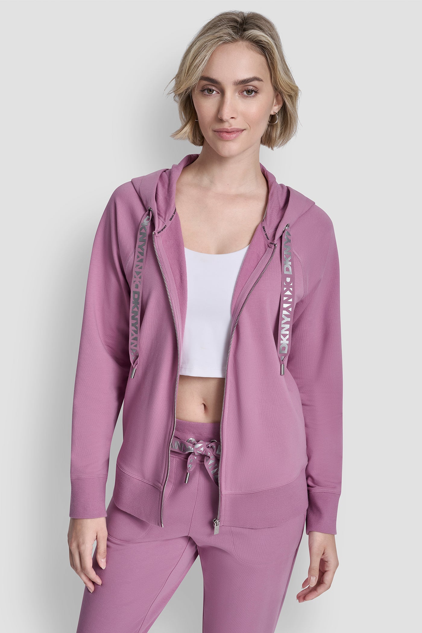TWO TONE LOGO DRAWCORD ZIP HOODIE VIEW 4 | Gifts Under $50