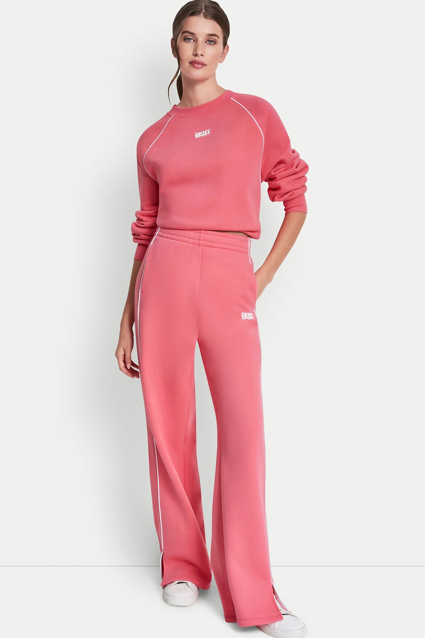 Sunkissed/White HIGH-RISE PIPED TRACK PANTS, VIEW 1 | MUST-HAVES