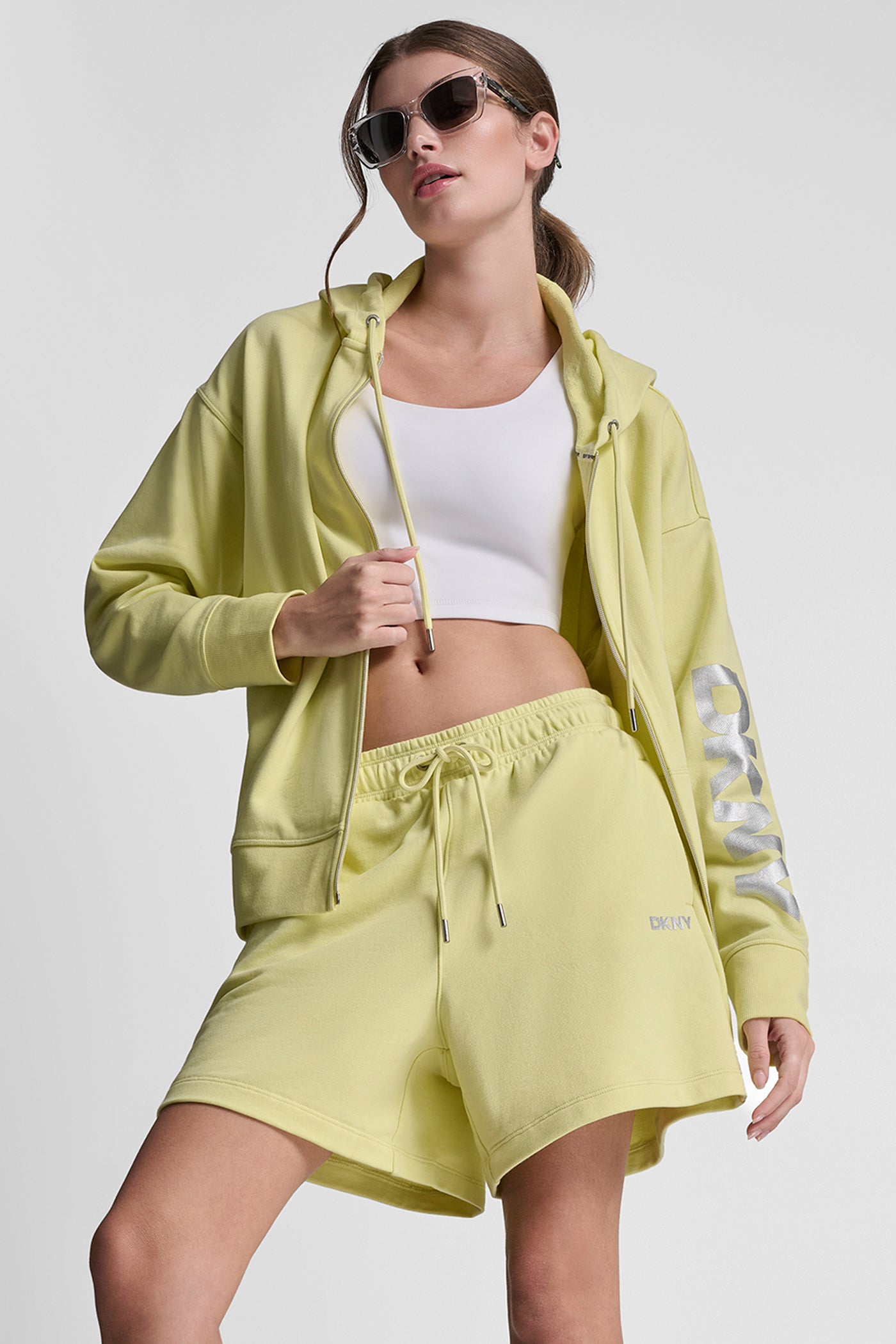 Lemon Light/Silver COTTON-BLEND FOIL LOGO HOODIE, VIEW 1 | Clothing