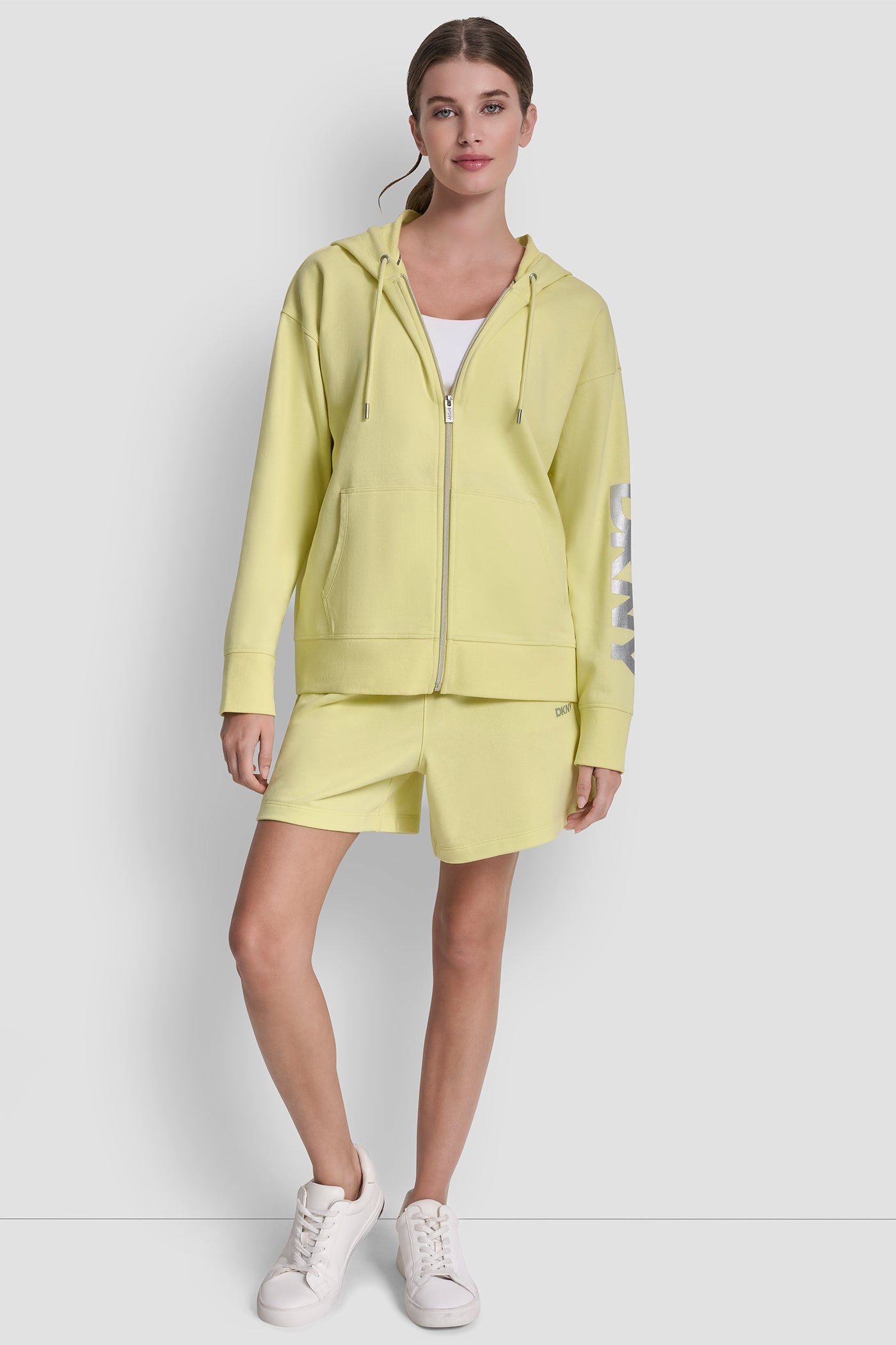 Lemon Light/Silver COTTON-BLEND FOIL LOGO HOODIE, VIEW 2 | Clothing