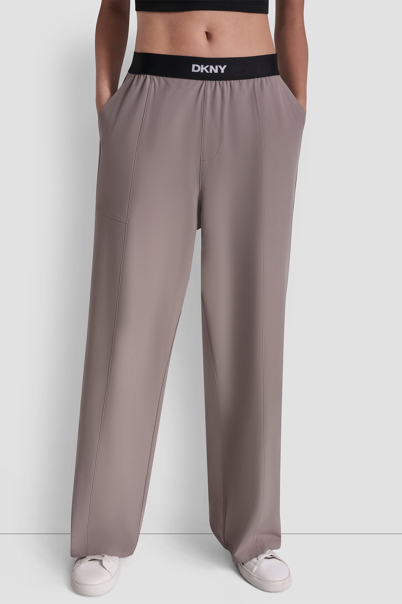 Mushroom HIGH RISE WIDE LEG PANT WITH LOGO WAISTBAND, VIEW 2 | All Products