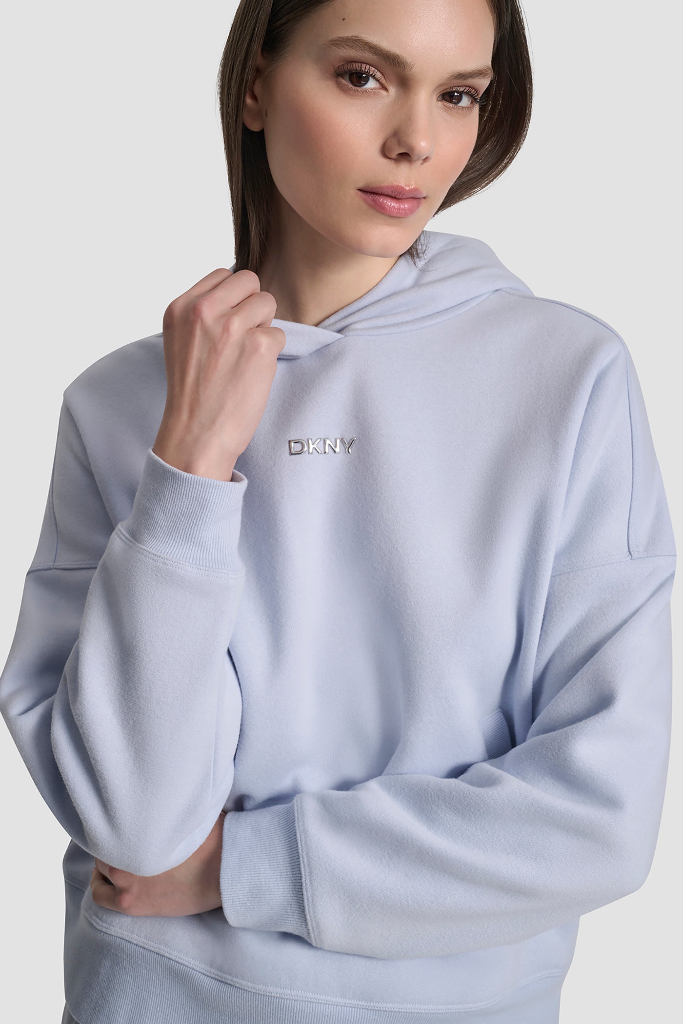 Frost Blue METALLIC BUBBLE LOGO FLEECE DROP SHOULDER HOODIE, FRONT VIEW | Sport Essentials