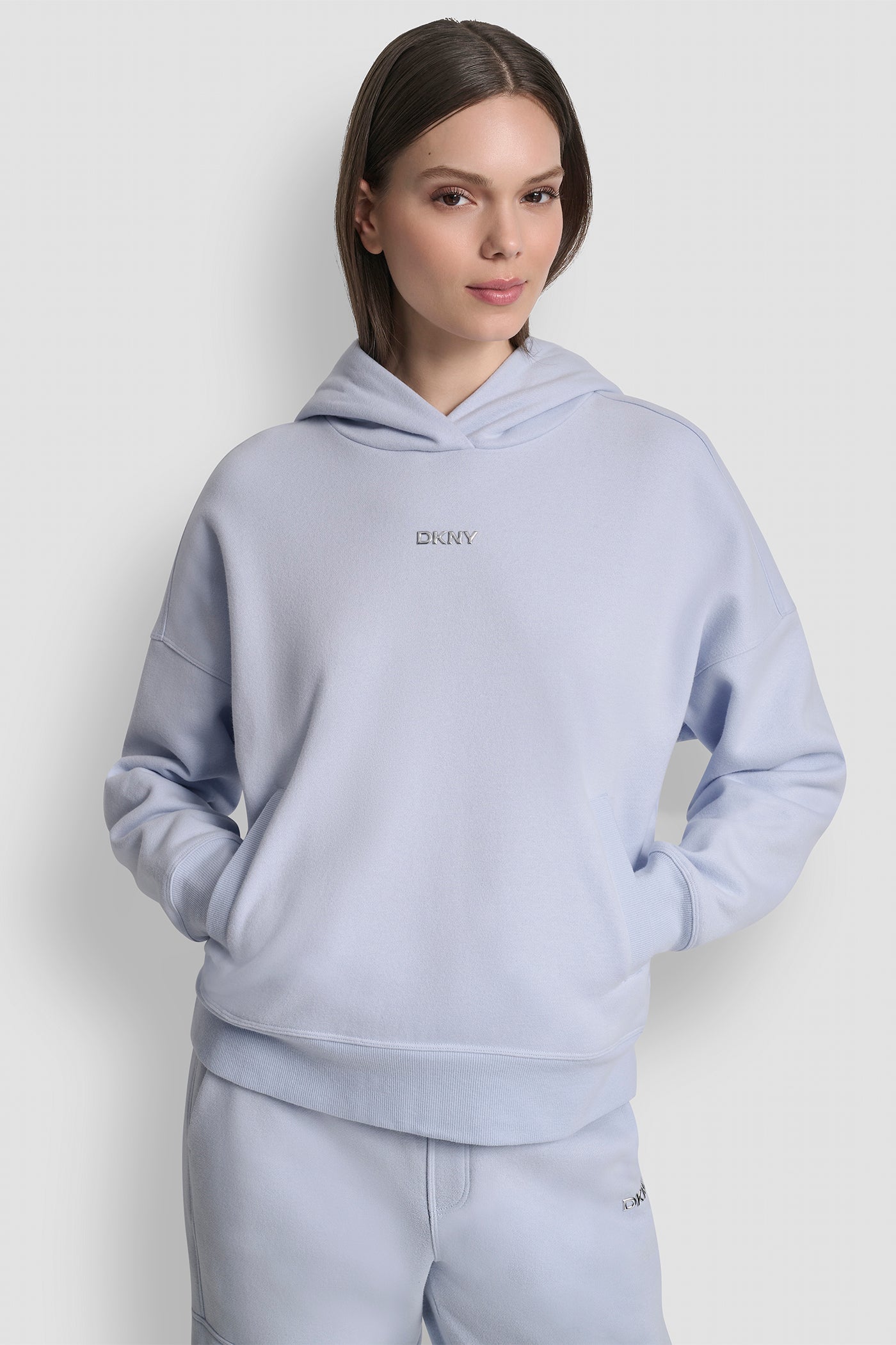 Frost Blue METALLIC BUBBLE LOGO FLEECE DROP SHOULDER HOODIE, BACK VIEW | Sport Essentials