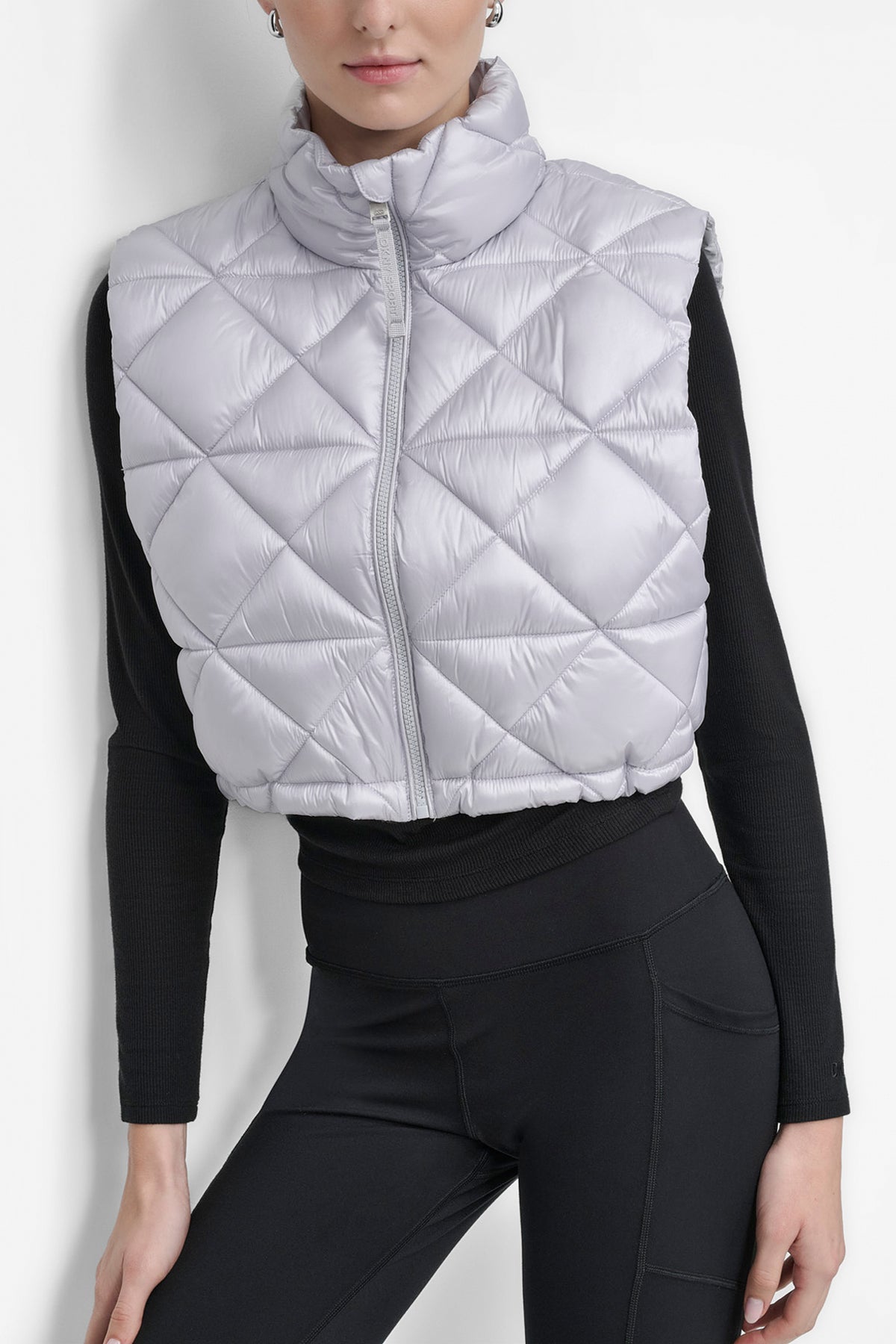 NOVELTY CROPPED DIAMOND QUILT VEST VIEW 2