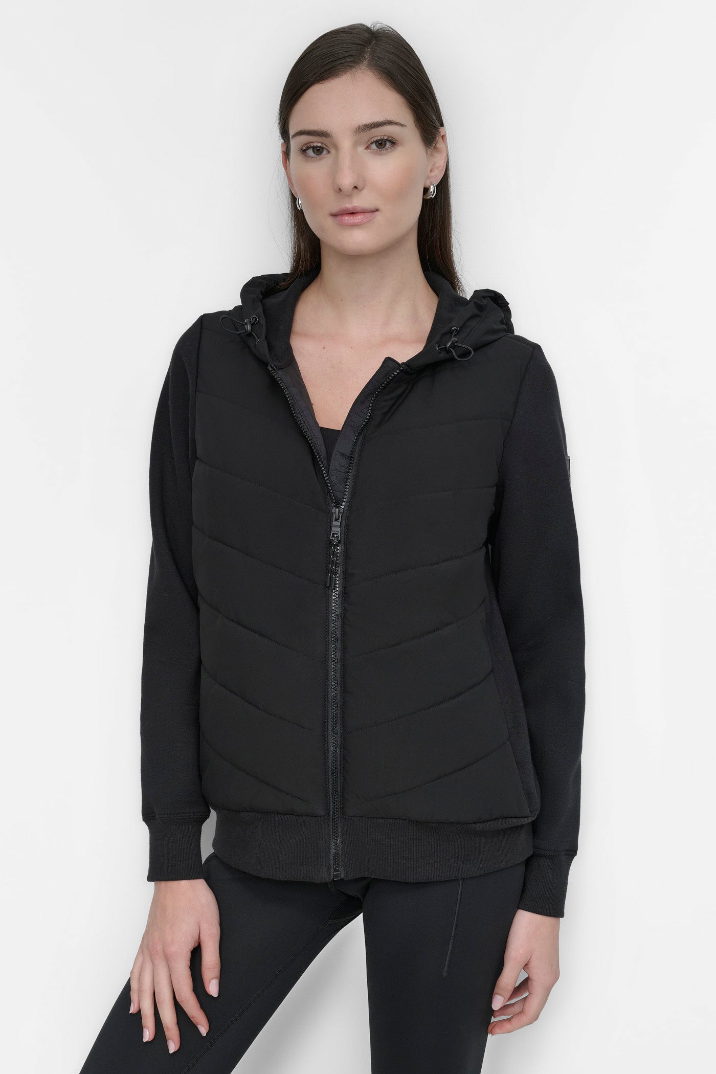 Black LIGHTWEIGHT HYBRID FULL ZIP JACKET, FRONT VIEW | New clothing