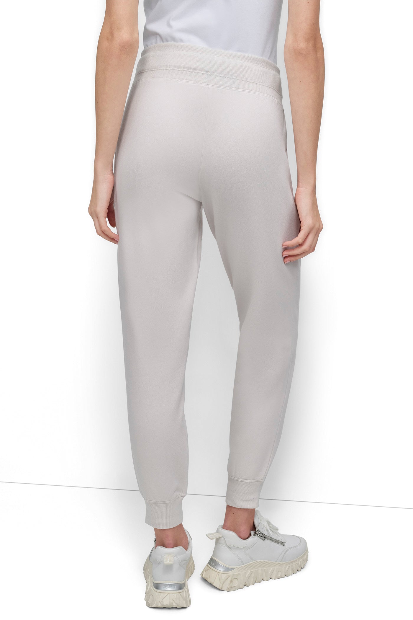 SAND HIGH-RISE LOGO DRAWSTRING JOGGER, BACK VIEW | DKNY Sport