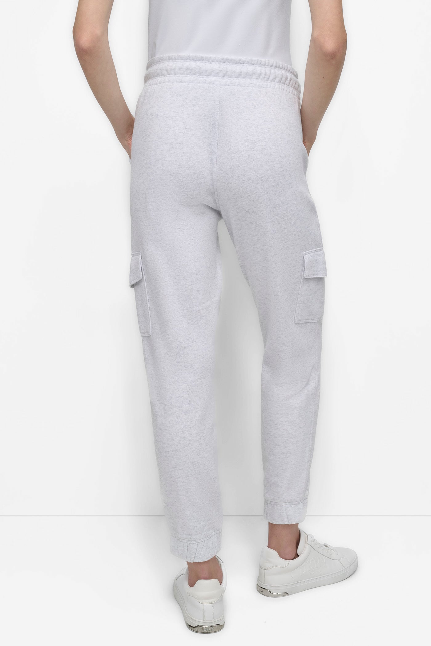 OPTIC HEATHER HIGH RISE LOGO EMBELLISHED SLIM CARGO JOGGER, BACK VIEW | Products