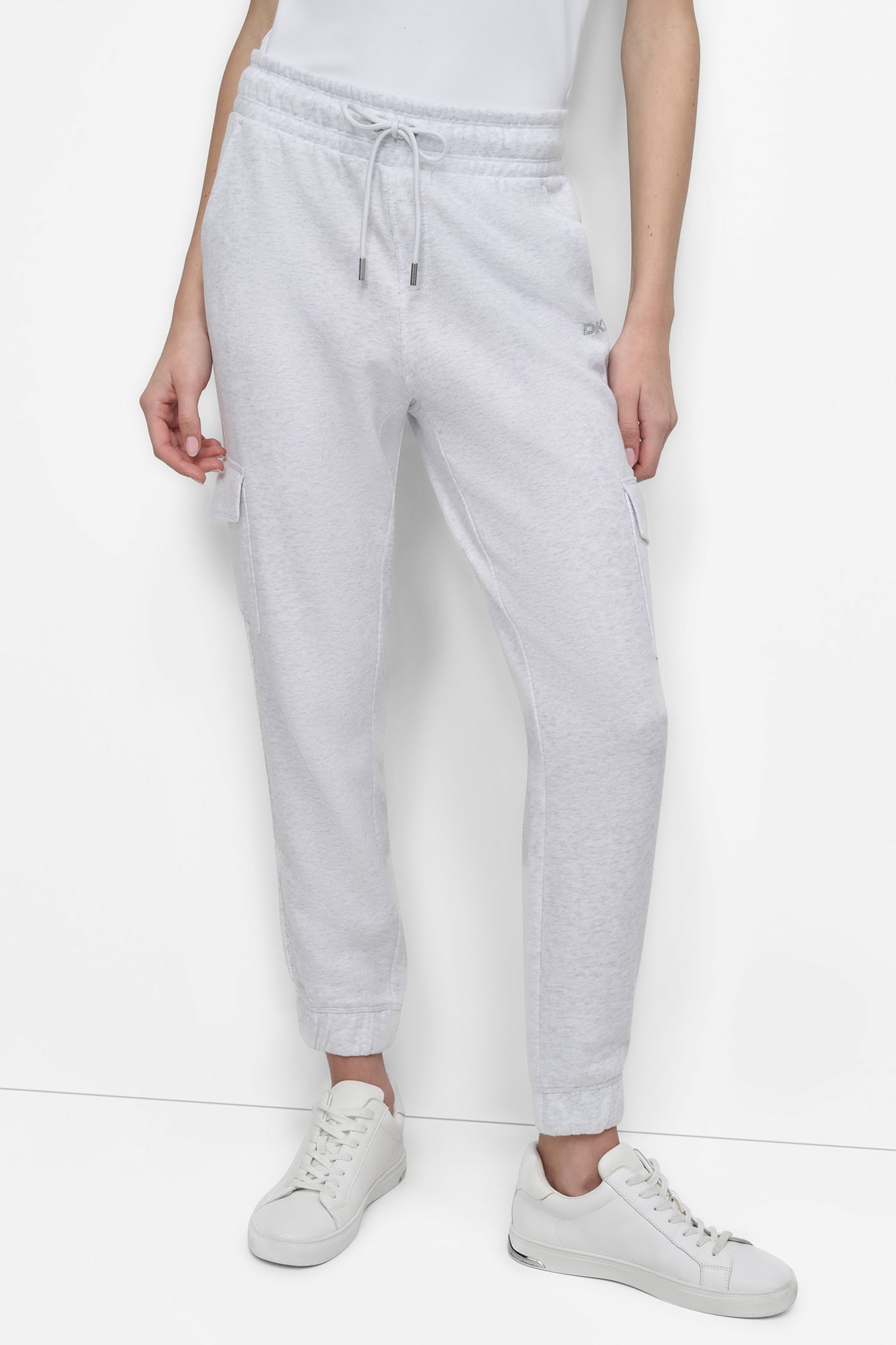 OPTIC HEATHER HIGH RISE LOGO EMBELLISHED SLIM CARGO JOGGER, FRONT VIEW | Products