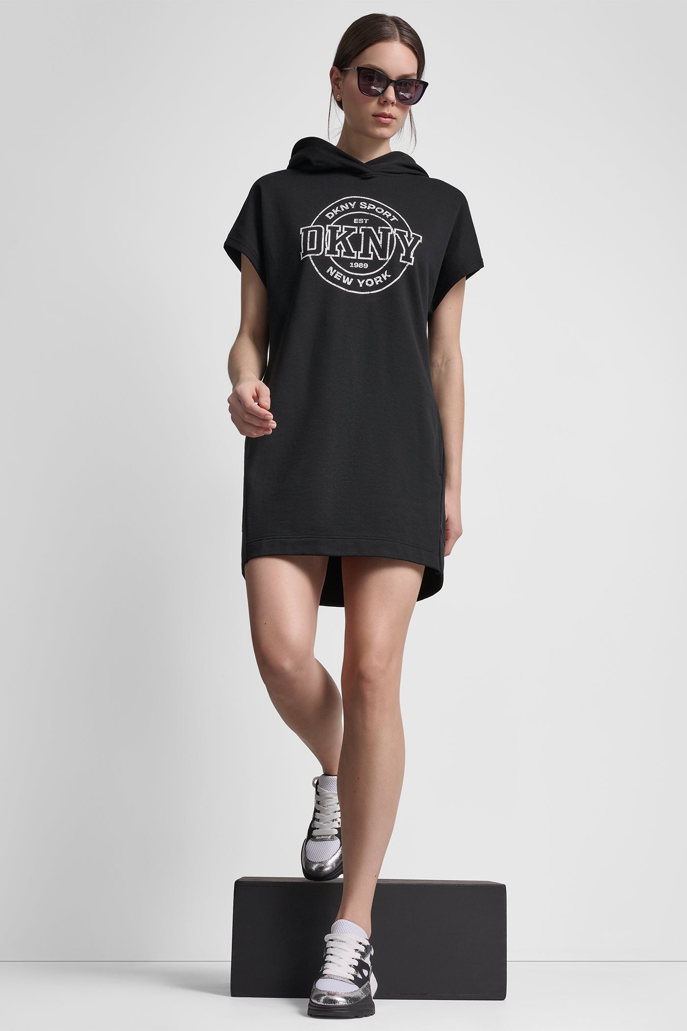 Collegiate Medallion Logo Mini Hoodie Dress | Activewear | DKNY