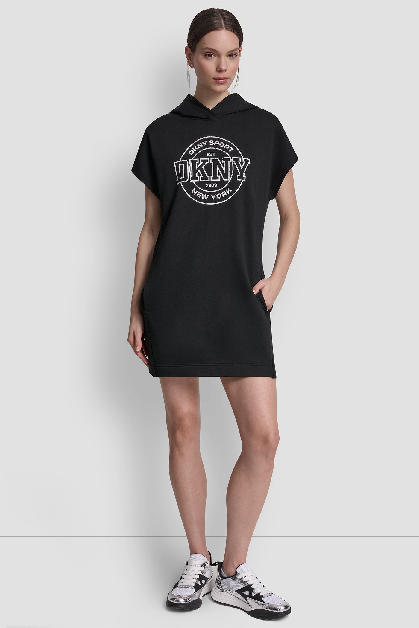 Collegiate Medallion Logo Mini Hoodie Dress | Activewear Collegiate Medallion Logo Mini Hoodie Dress | Activewear