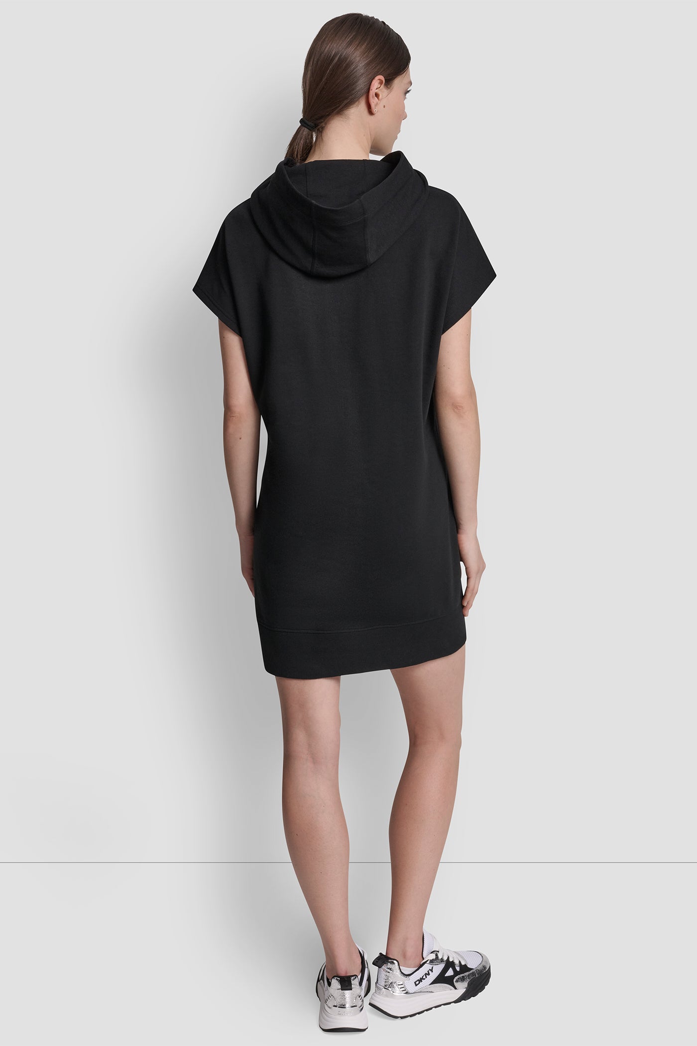Black COTTON-BLEND LOGO MINI HOODIE DRESS, VIEW 2 | Clothing