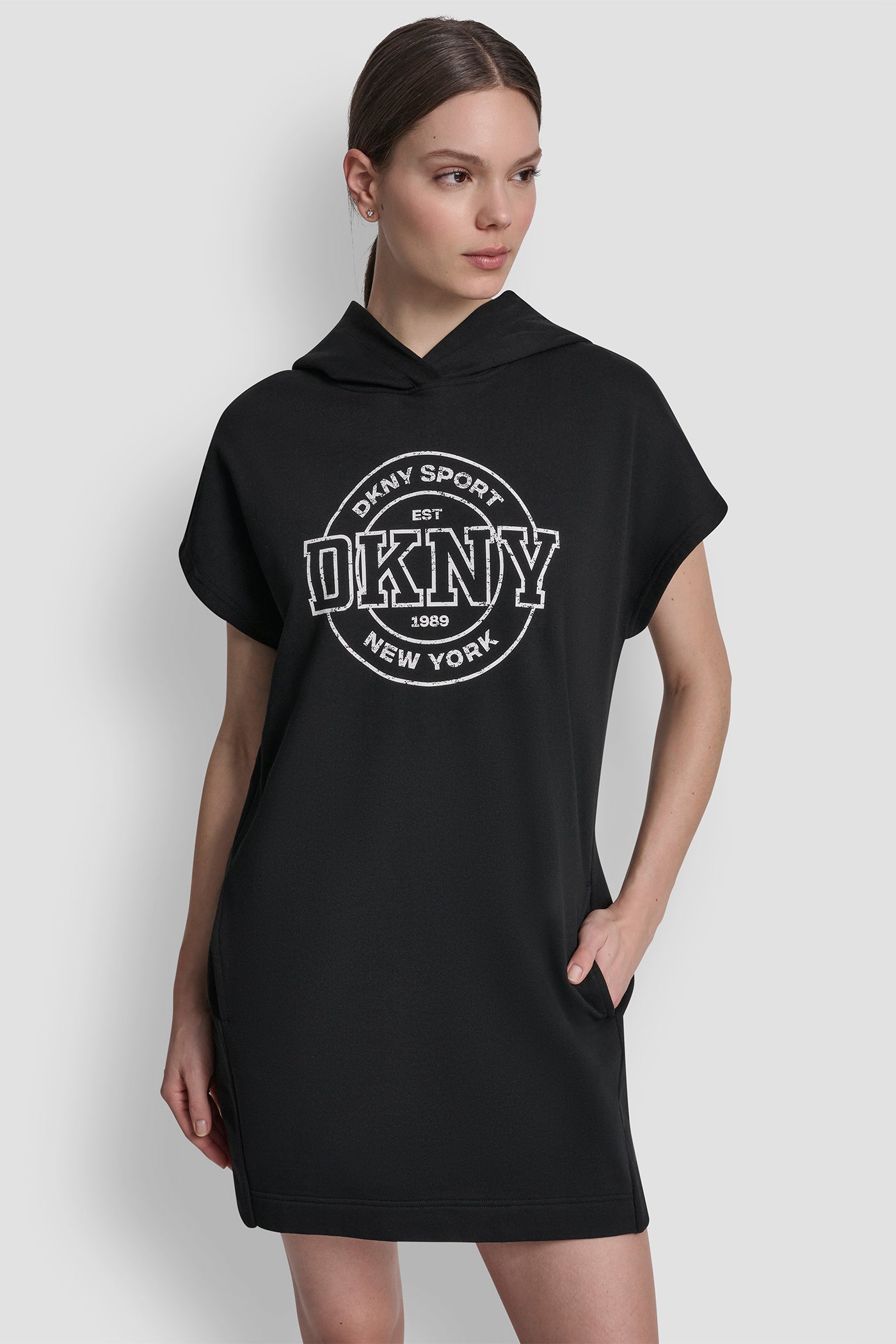 Collegiate Medallion Logo Mini Hoodie Dress | Activewear | DKNY Collegiate Medallion Logo Mini Hoodie Dress | Activewear | DKNY