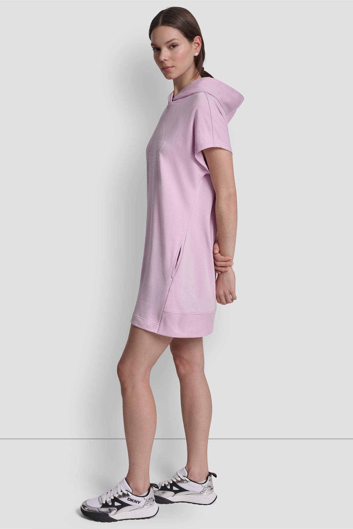 Collegiate Medallion Logo Mini Hoodie Dress | Activewear | DKNY