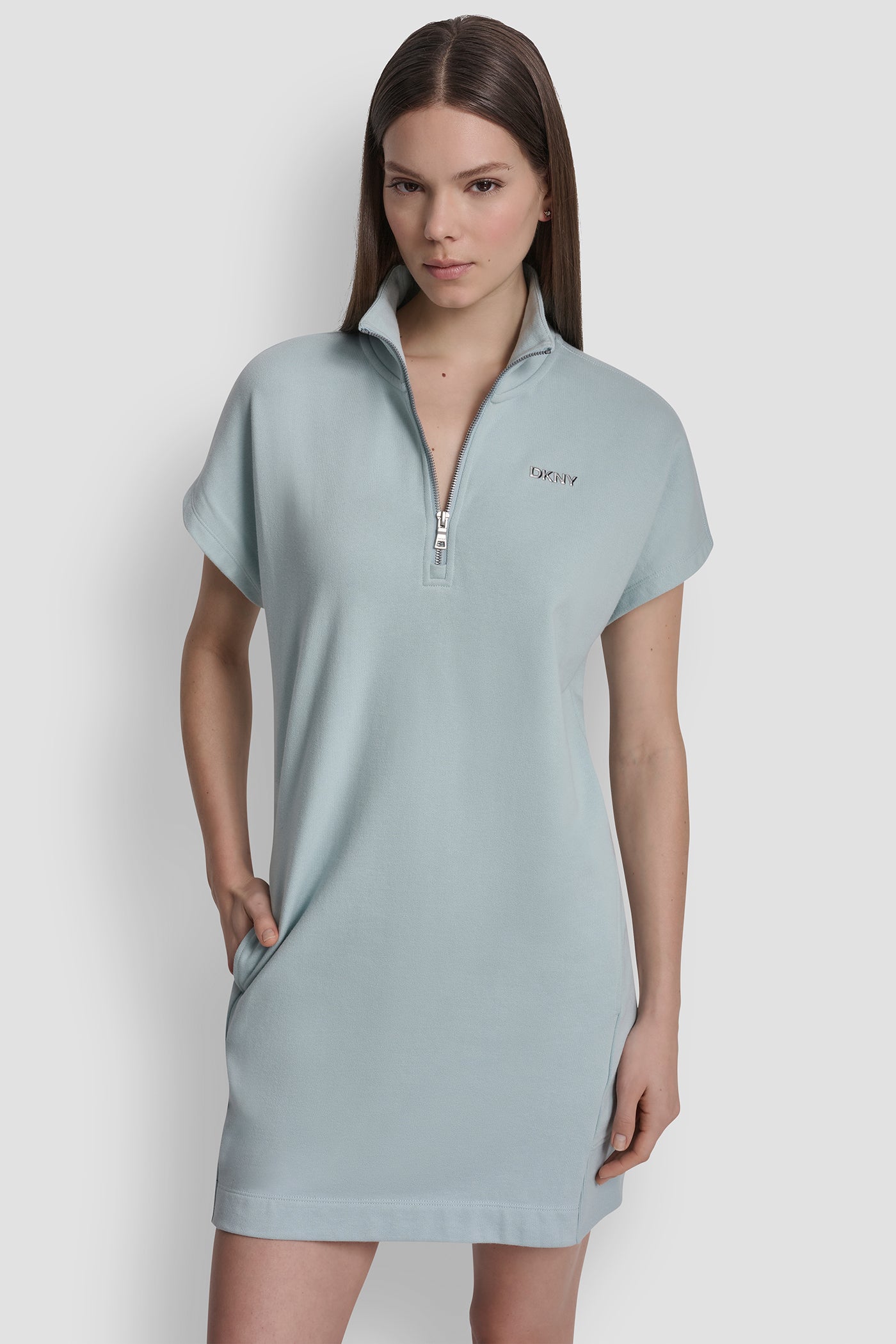 knee length dresses for ladies Dkny Women's Short Sleeve Logo Mini Polo Dress in Cortado Heather/White knee length dresses for ladies Dkny Women's Short Sleeve Logo Mini Polo Dress in Cortado Heather/White