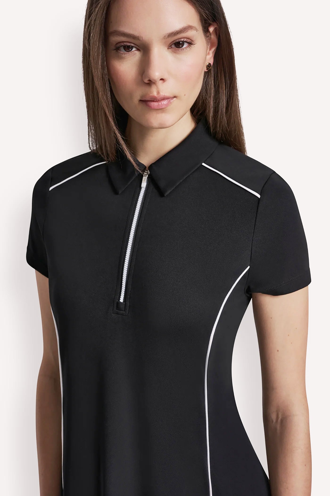 HALF-ZIP POLO DRESS WITH CONTRAST PIPING VIEW 5 | DKNY Promo