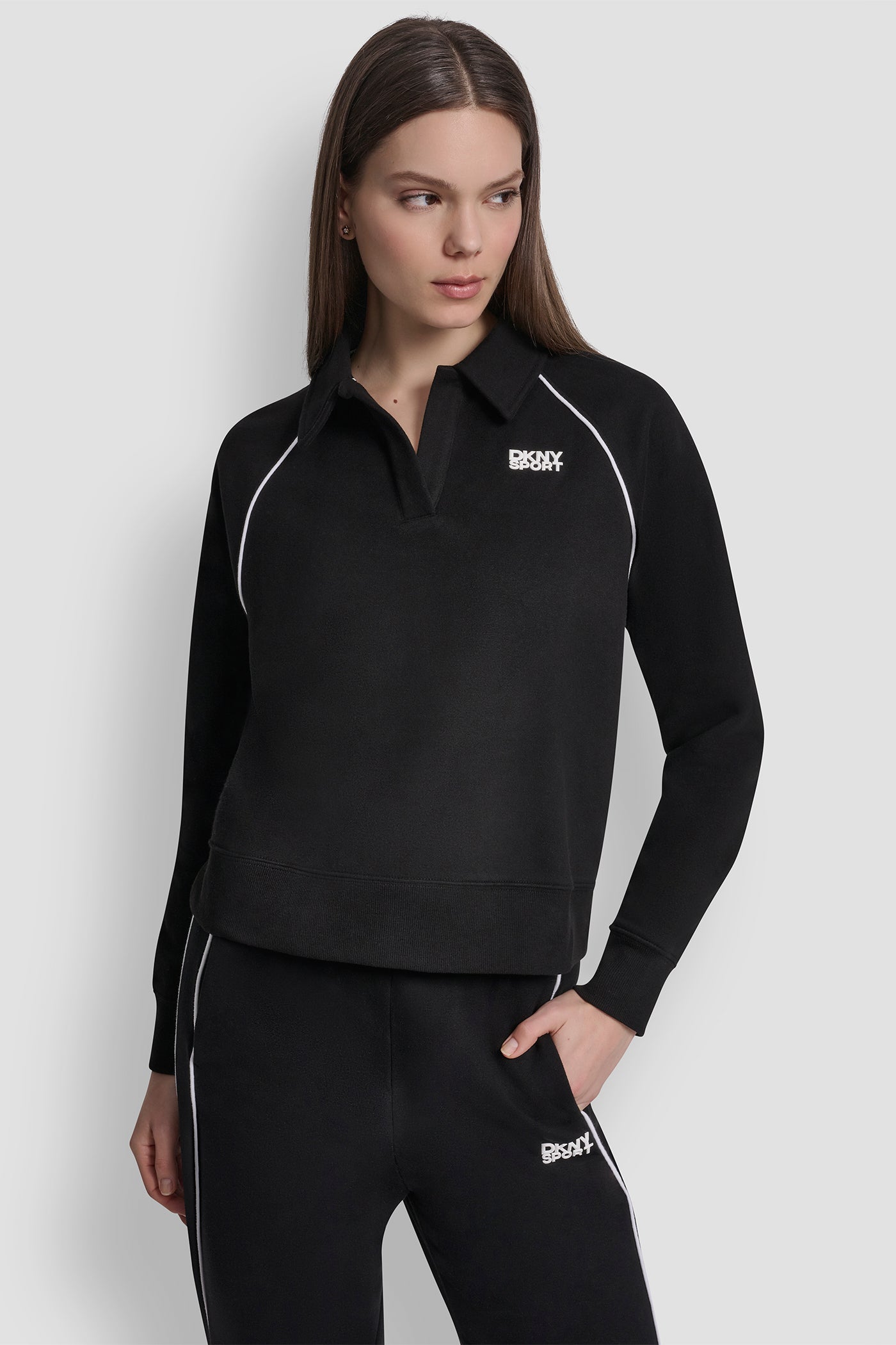 Black/White HD LOGO TRACK POLO SWEATSHIRT, VIEW 2 | All Products