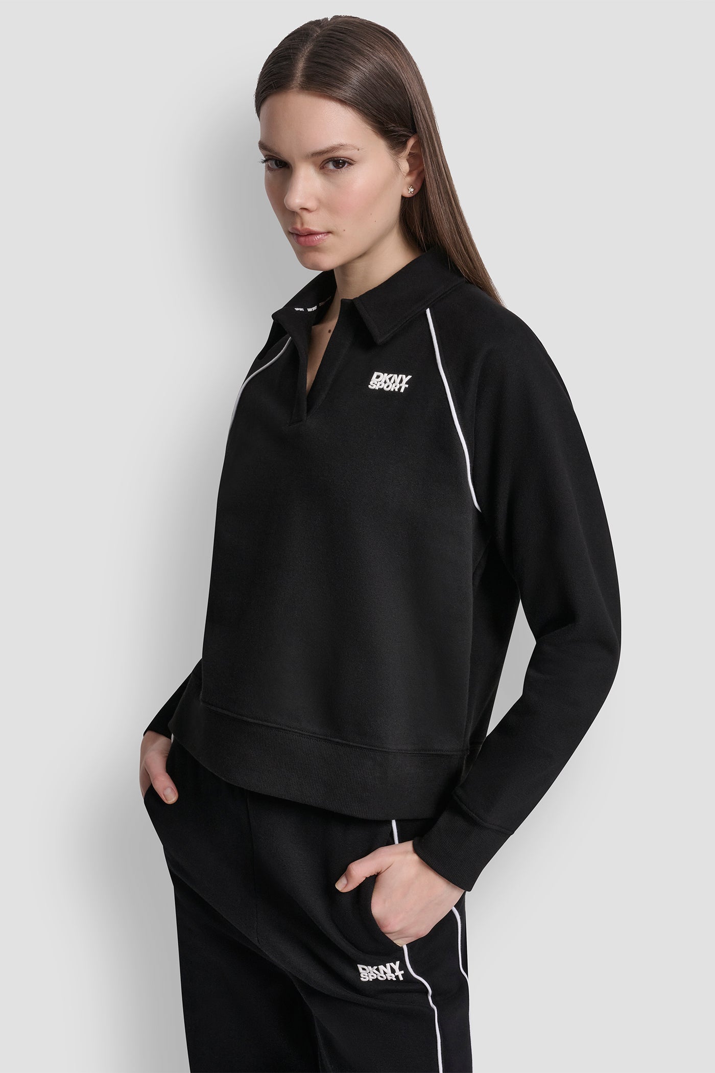 Black/White HD LOGO TRACK POLO SWEATSHIRT, VIEW 1 | All Products