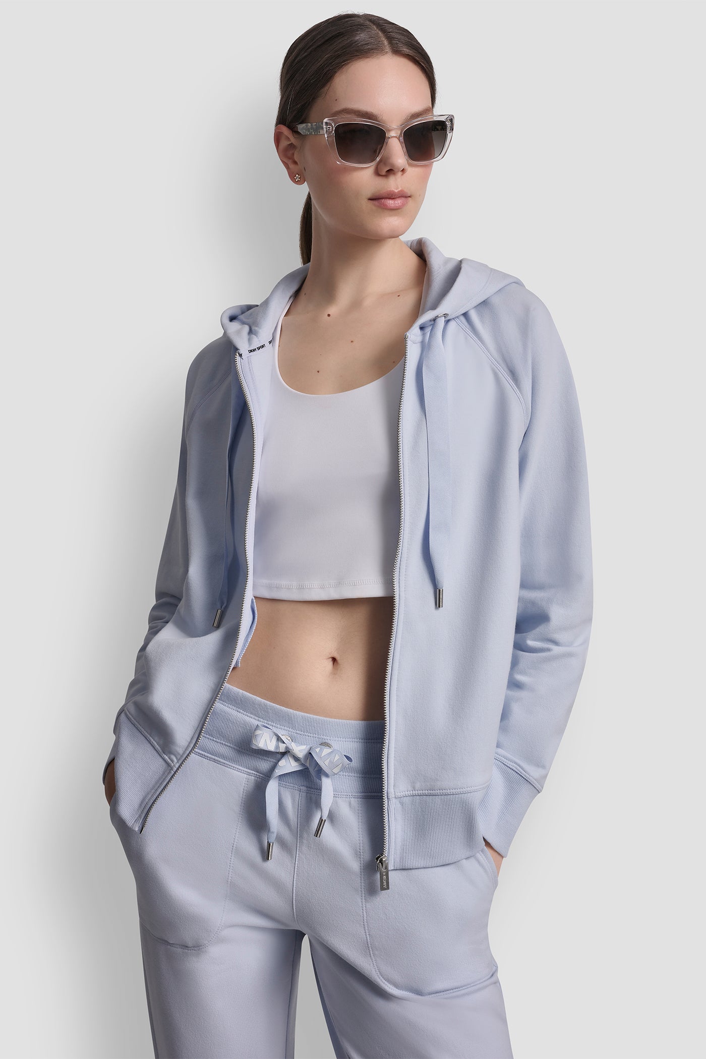 Frost Blue TWO TONE LOGO DRAWCORD ZIP HOODIE, VIEW 1 | Clothing