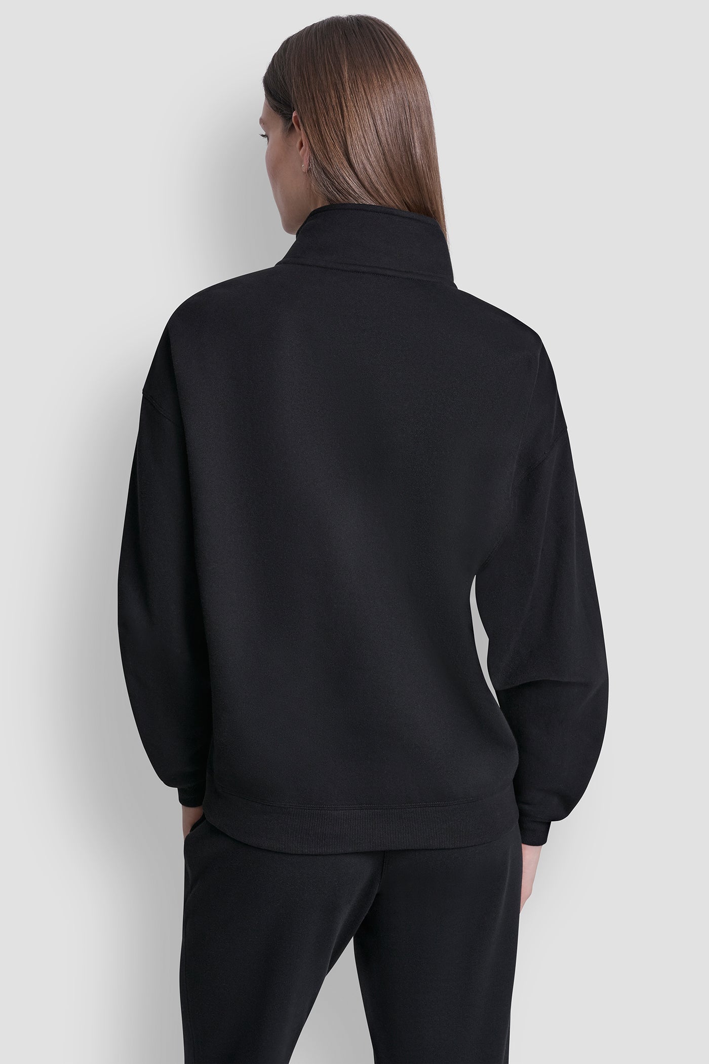 Black OVERSIZED QUARTER ZIP PULLOVER WITH LOGO, BACK VIEW | All Products