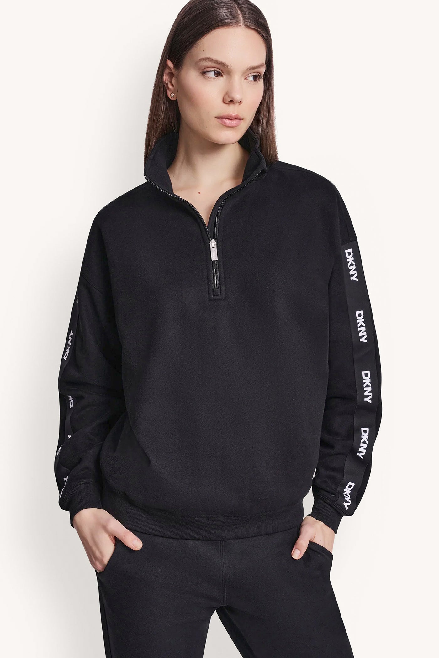 Black LOGO QUARTER-ZIP SWEATSHIRT, VIEW 1 | MUST-HAVES