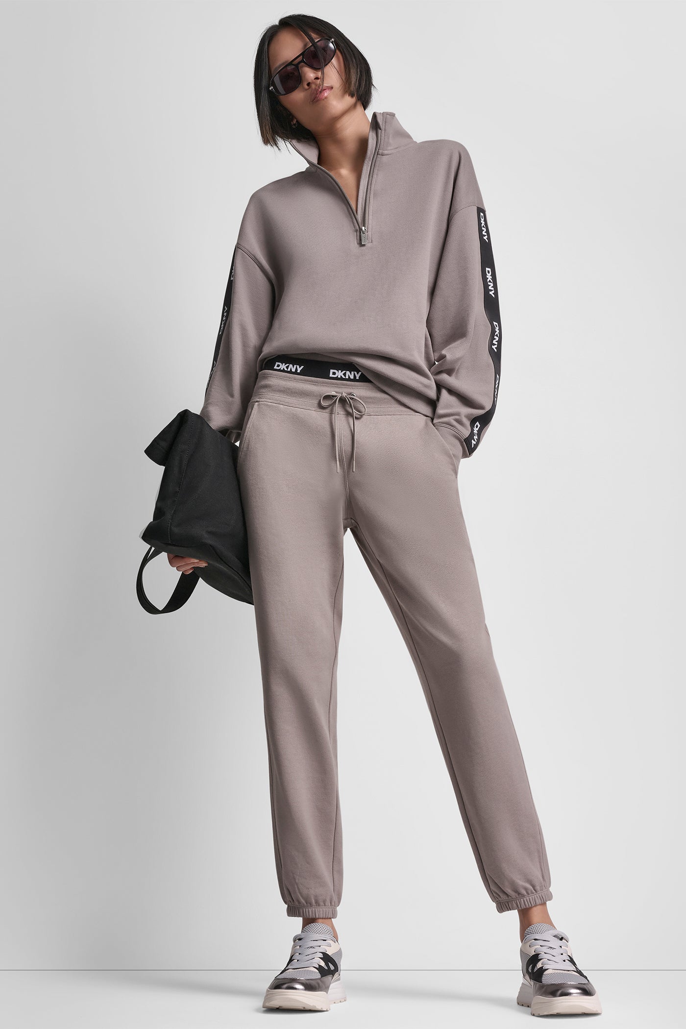 Mushroom HIGH RISE JOGGER WITH LOGO ELASTIC WAIST, VIEW 1 | All Products