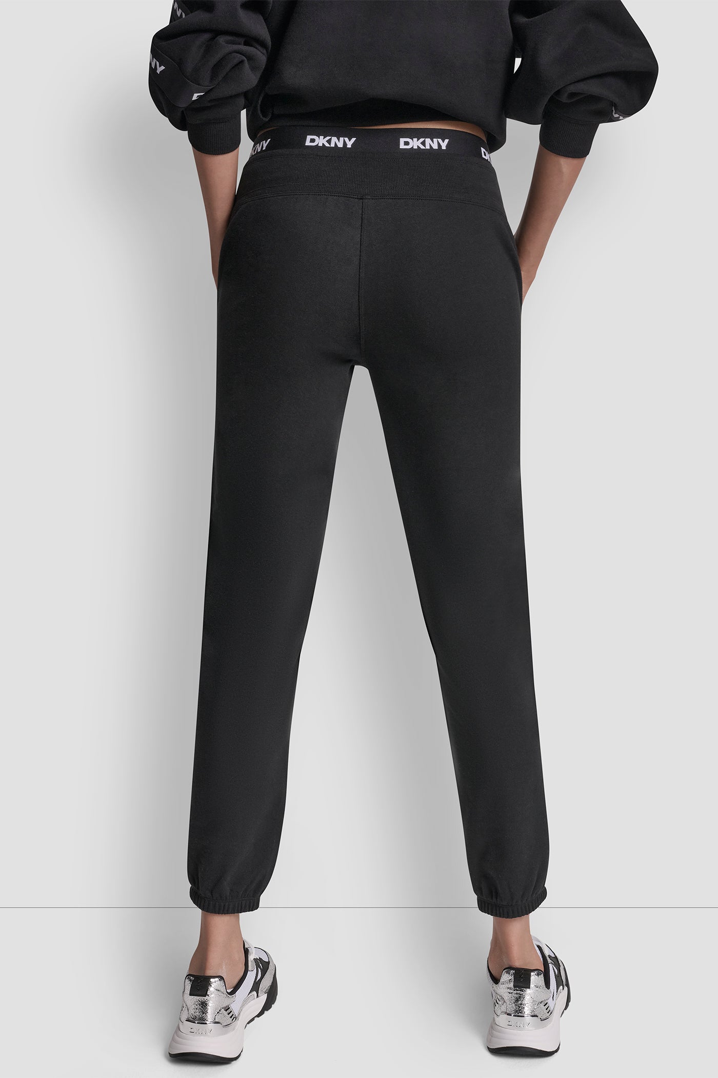 Black HIGH RISE JOGGER WITH LOGO ELASTIC WAIST, VIEW 2 | All Products