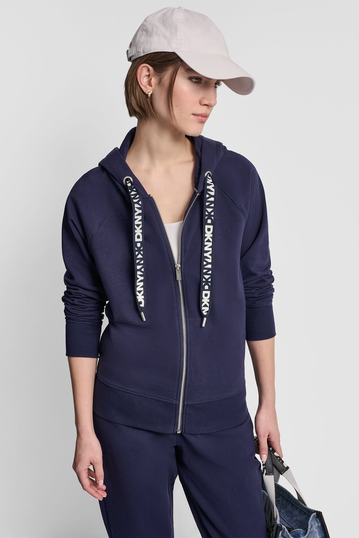 Peacoat TWO TONE LOGO DRAWCORD ZIP HOODIE, VIEW 1 | Under $100