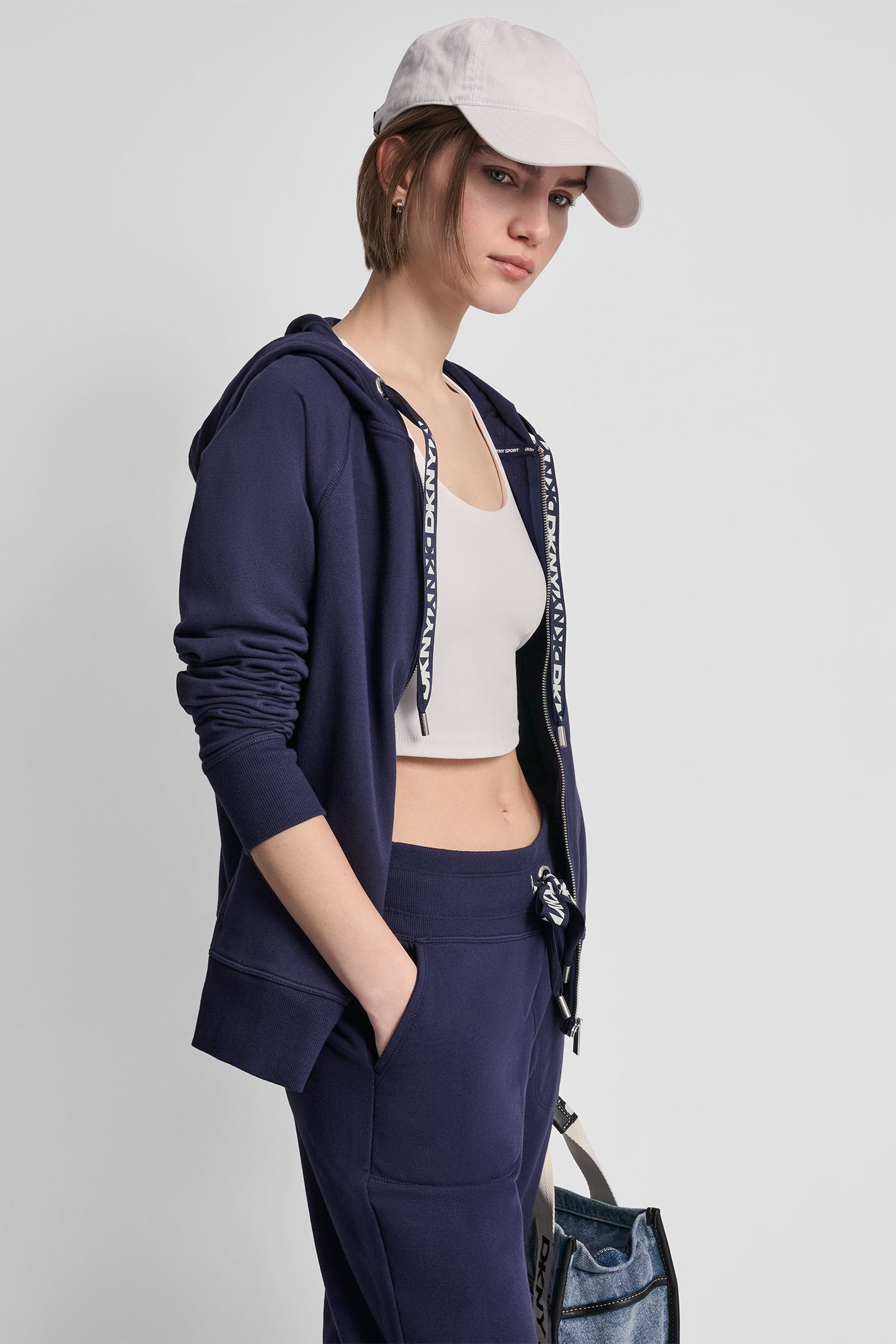 TWO TONE LOGO DRAWCORD ZIP HOODIE VIEW 3 | Under $100