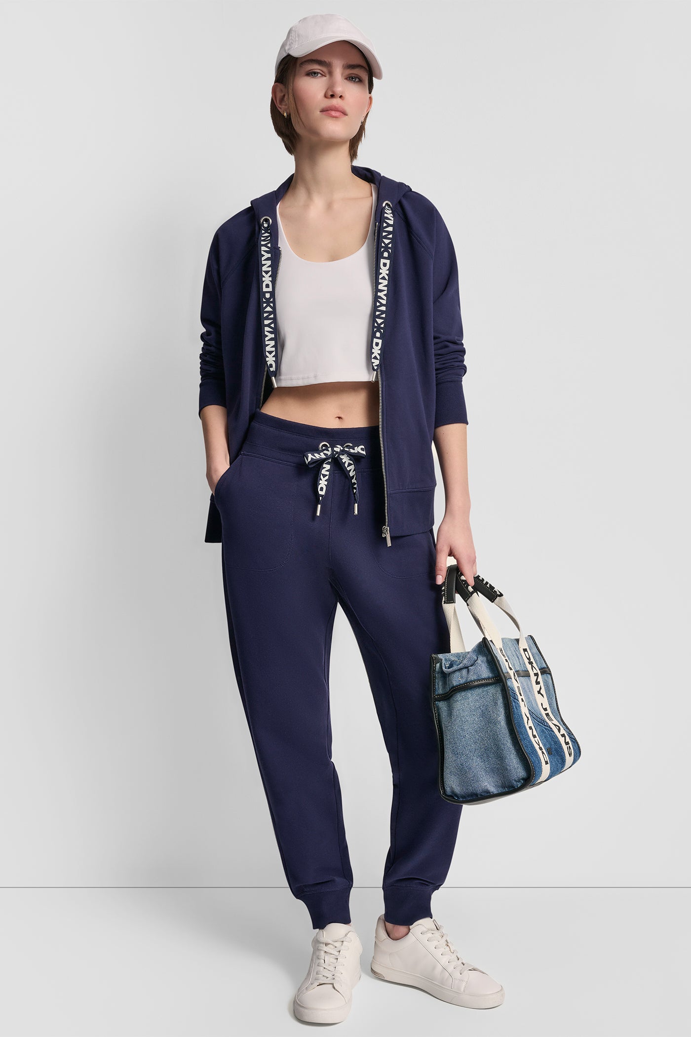 TWO TONE LOGO DRAWCORD ZIP HOODIE VIEW 6 | Under $100