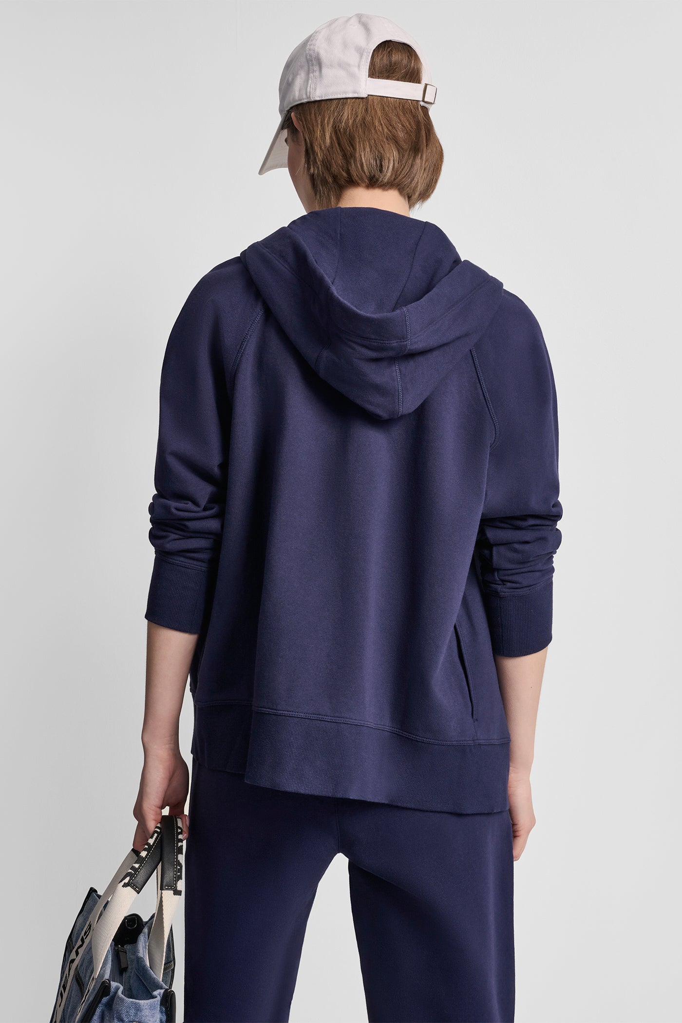 Peacoat TWO TONE LOGO DRAWCORD ZIP HOODIE, VIEW 2 | Under $100