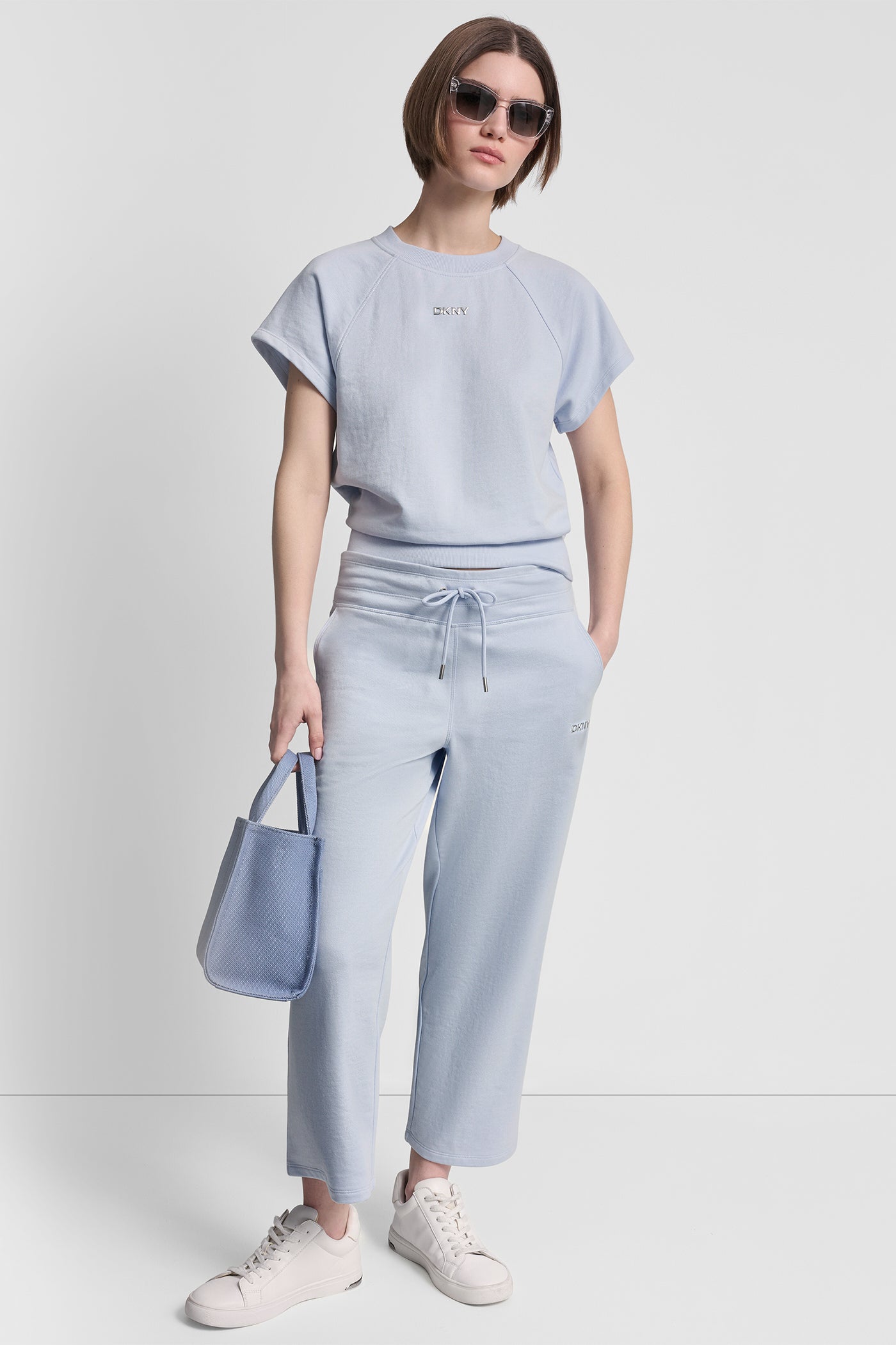 Frost Blue METALLIC BUBBLE LOGO CROPPED HIGH-RISE PANTS, VIEW 2 | MUST-HAVES