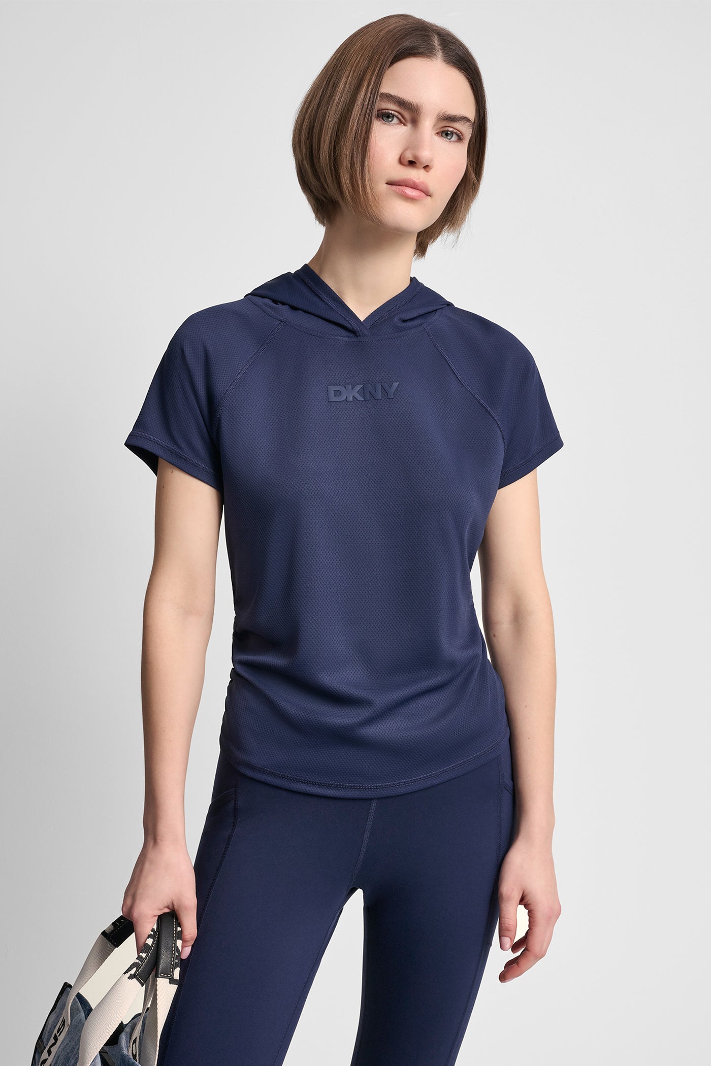 Peacoat MESH HOODED LOGO TEE, VIEW 1 | Under $75