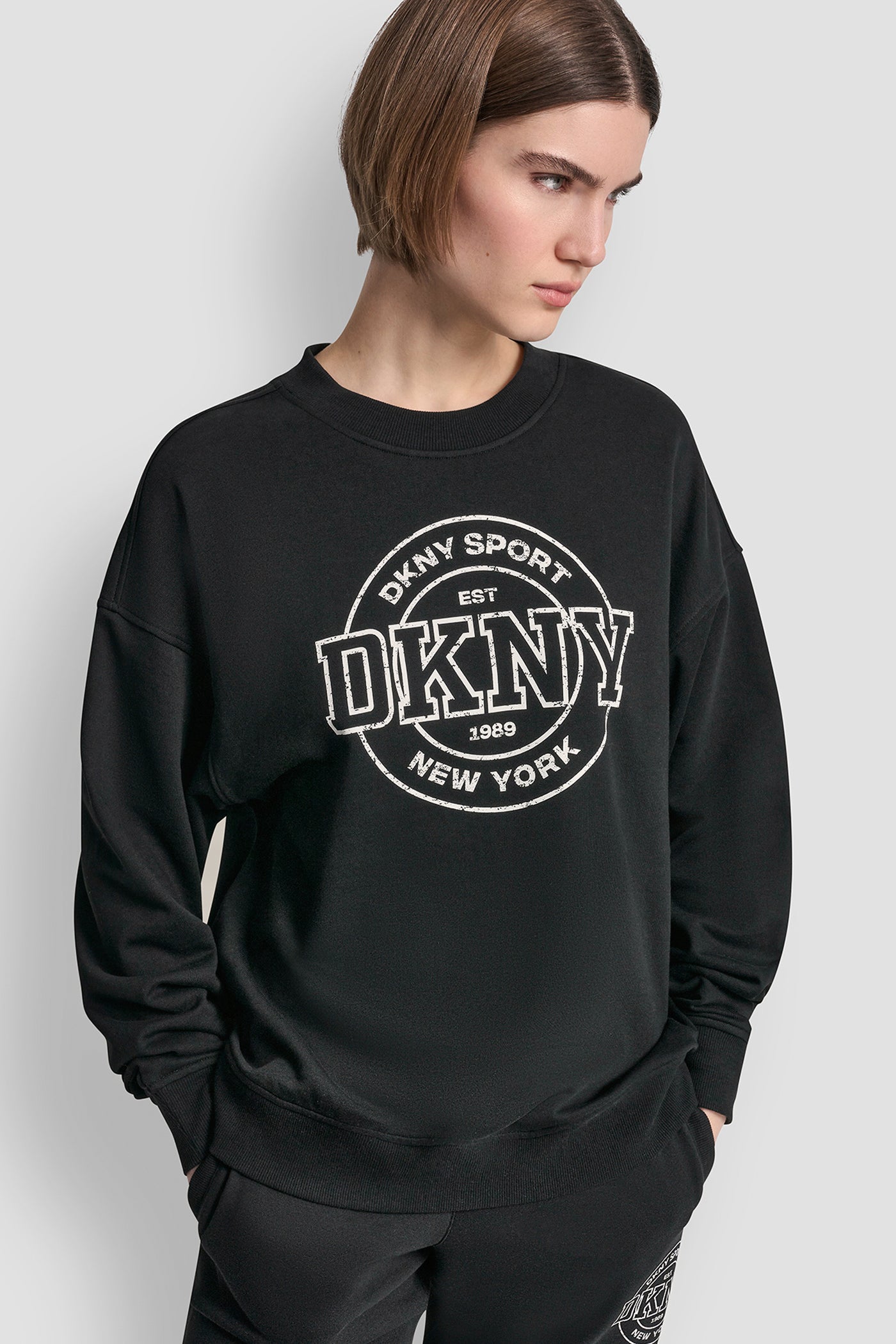 Black COTTON-BLEND COLLEGIATE LOGO SWEATSHIRT, FRONT VIEW | Sport Essentials
