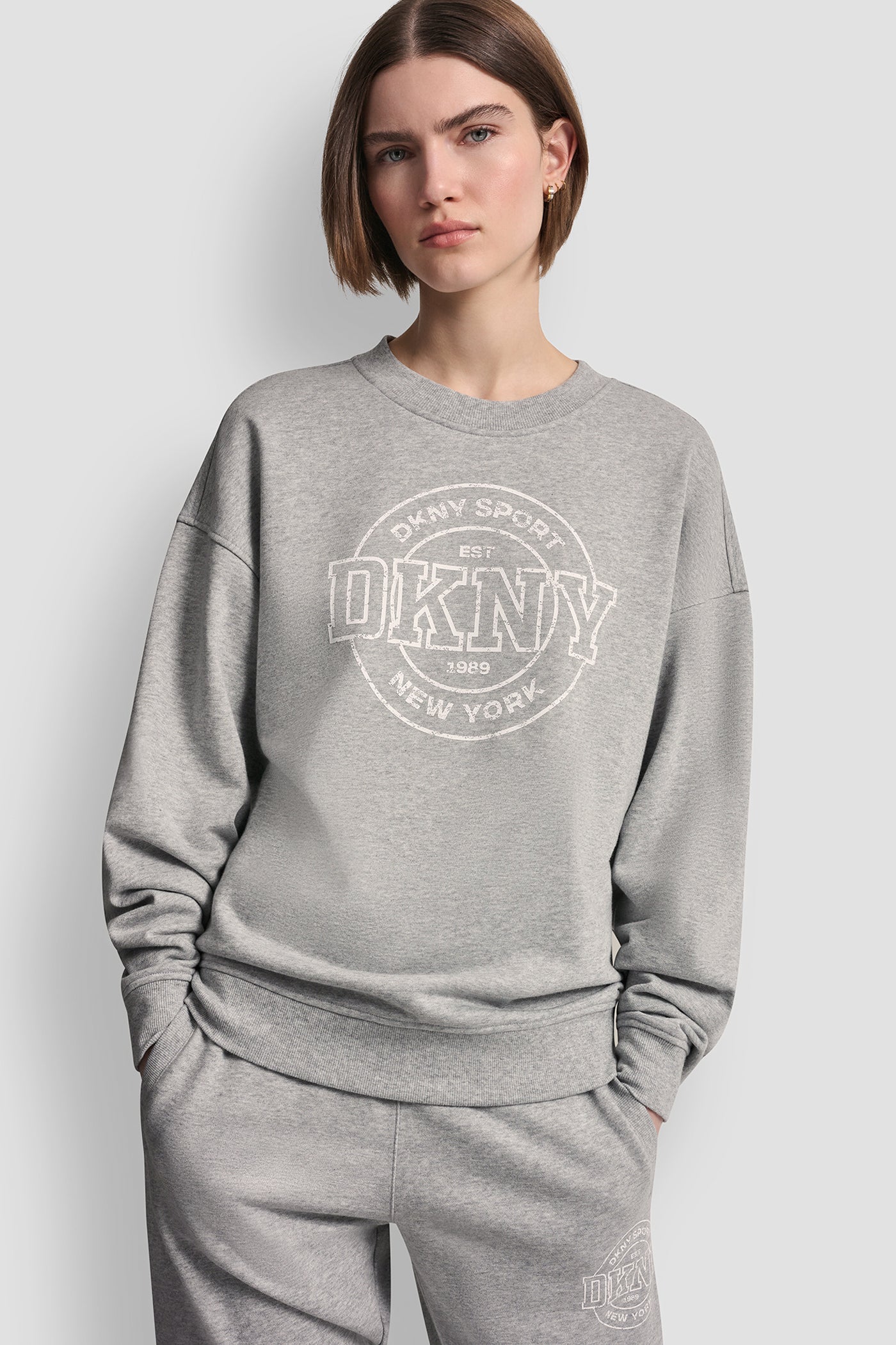 Pearl Grey Heather COTTON-BLEND COLLEGIATE LOGO SWEATSHIRT, FRONT VIEW | Sport Essentials