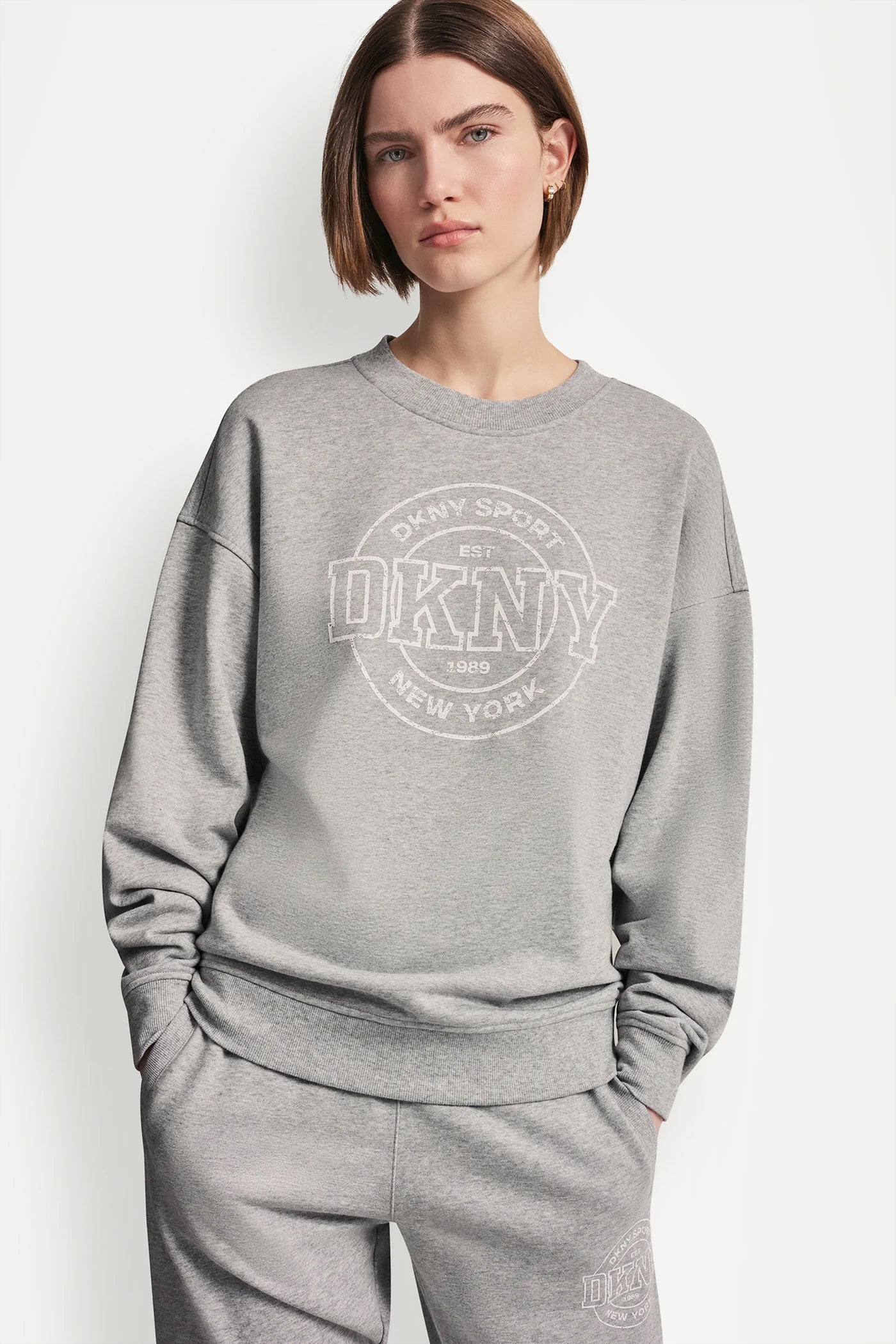 Pearl Grey Heather COLLEGIATE LOGO SWEATSHIRT, FRONT VIEW | Sport Essentials